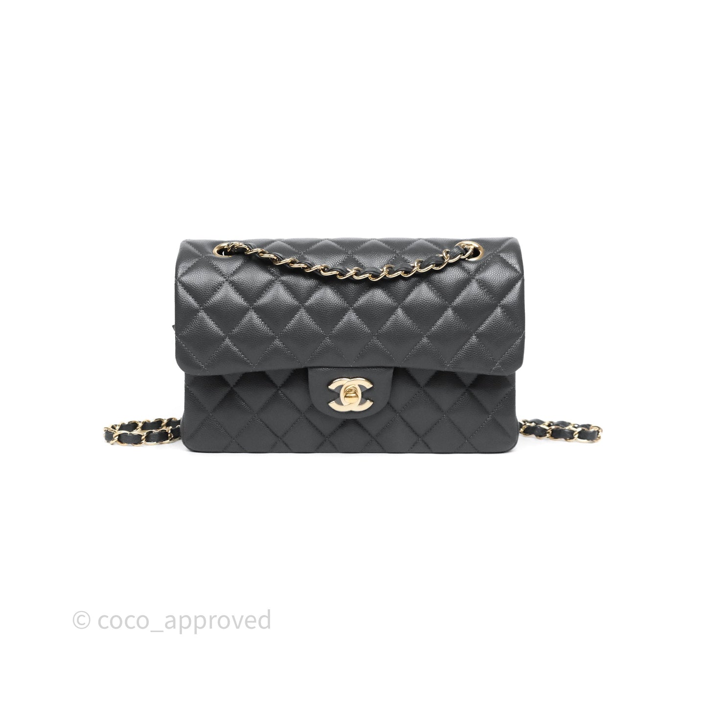 Chanel Small Classic Flap Quilted Dark Grey Caviar Gold Hardware