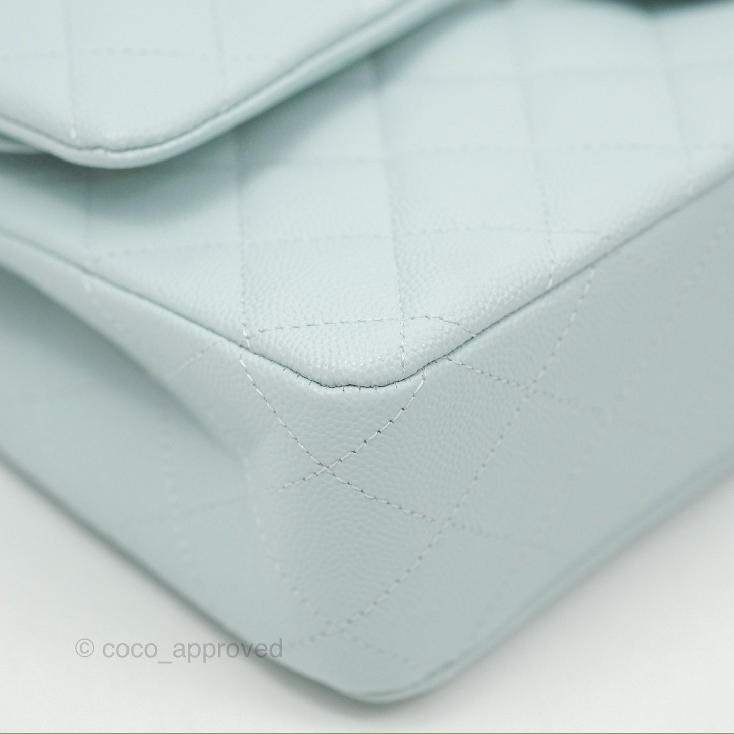 Chanel Medium Classic Flap Quilted Pale Blue Caviar Silver Hardware