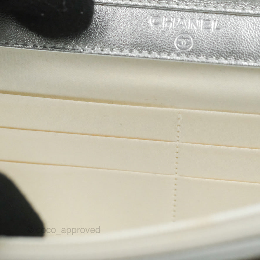 Chanel Vintage Wallet on Chain Silver Ice Cube Fabric