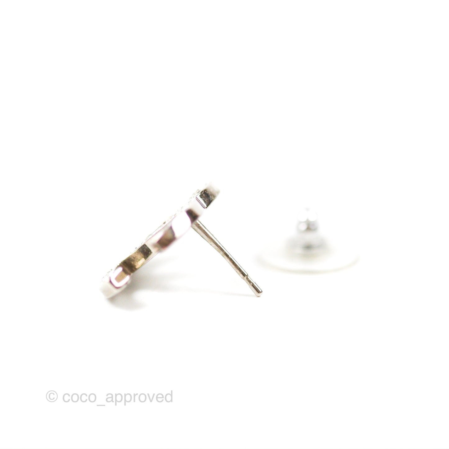 Chanel Crystal CC Earrings Silver Tone 16K