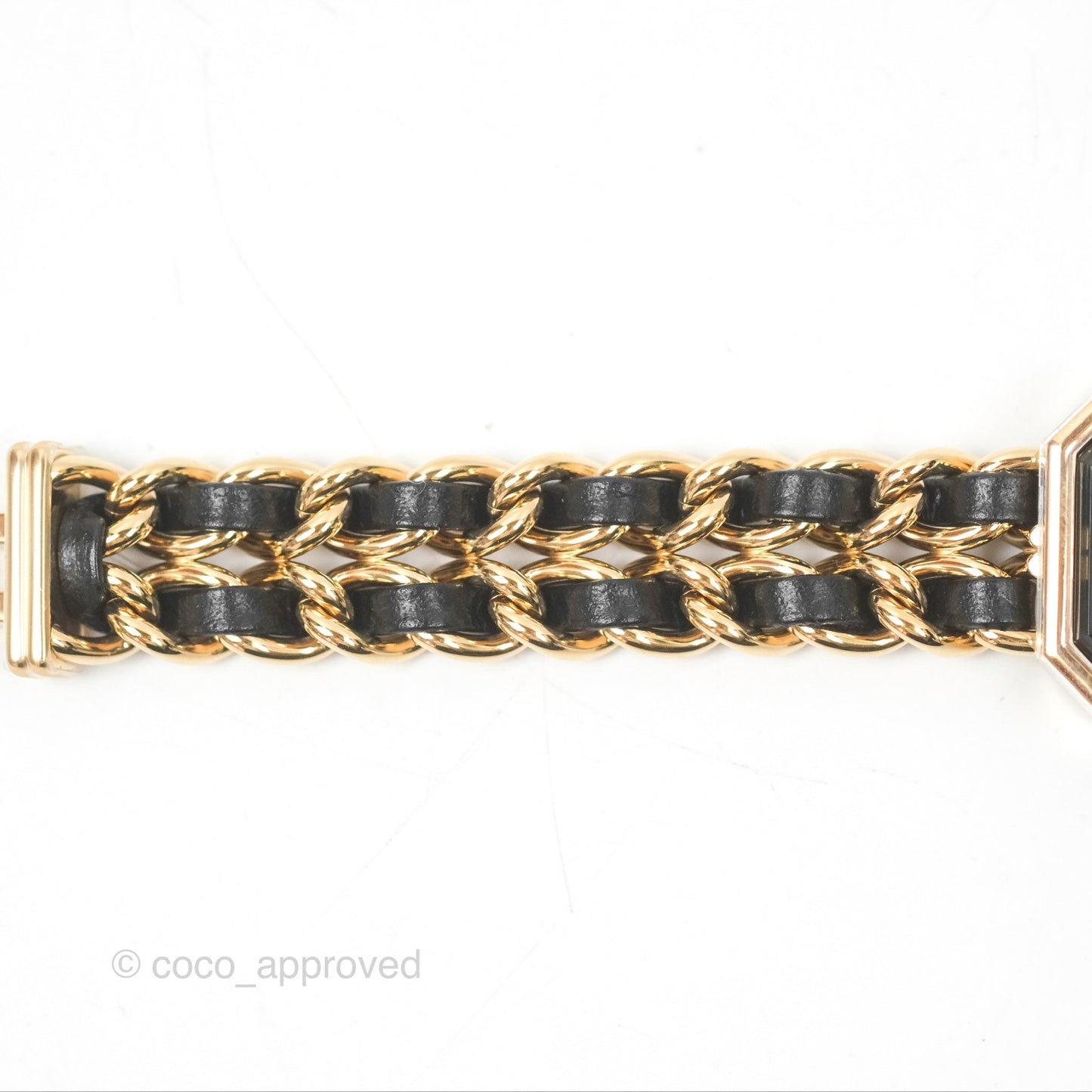 Chanel Première Watch Black Leather Gold Tone Size S