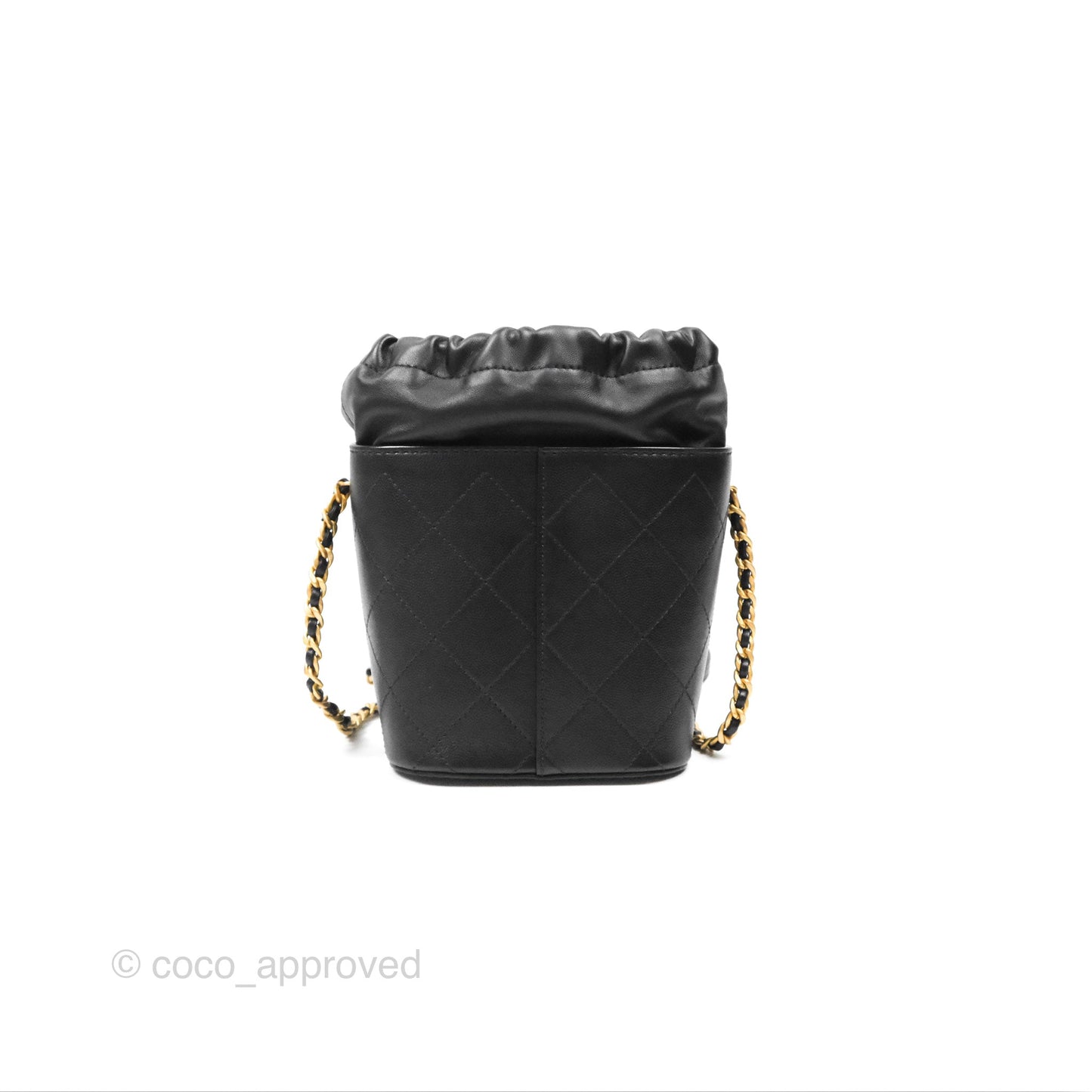 Chanel Drawstring Bucket Bag Quilted Black Caviar Aged Gold Hardware