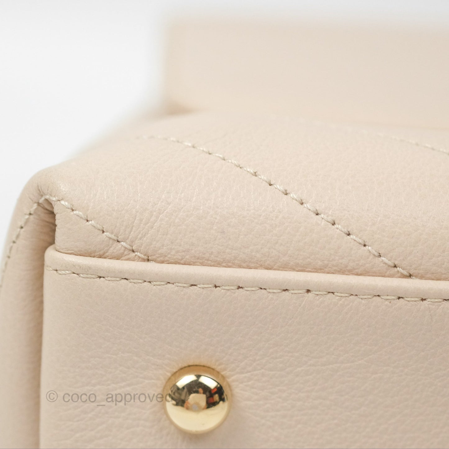 Chanel Large Chevron Chic Top Handle Bag Light Beige Grained Calfskin Gold Hardware