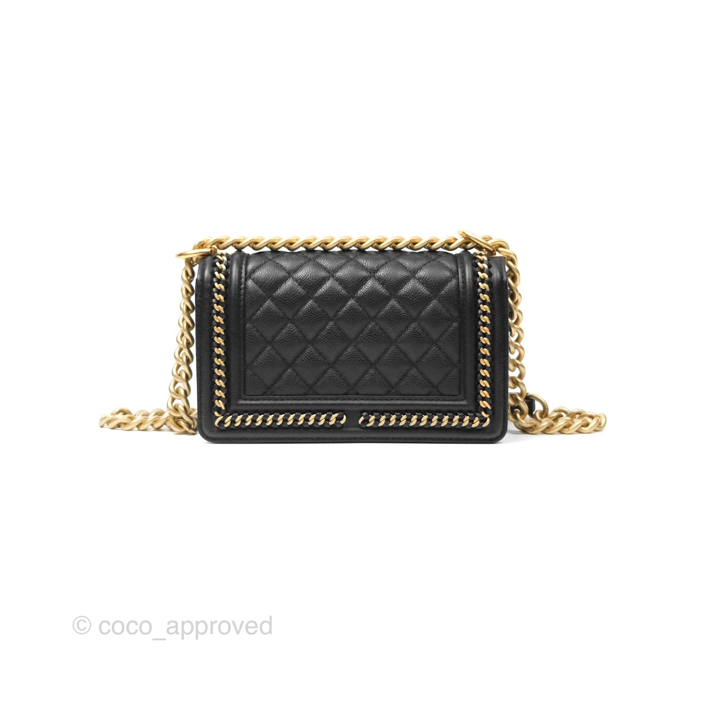 Chanel Small Chain Around Boy Quilted Black Caviar Aged Gold Hardware