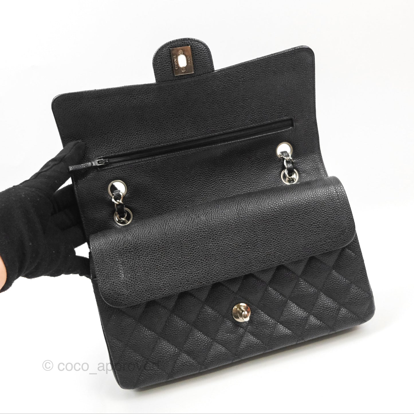 Chanel Classic M/L Medium Flap Quilted Black Caviar Silver Hardware