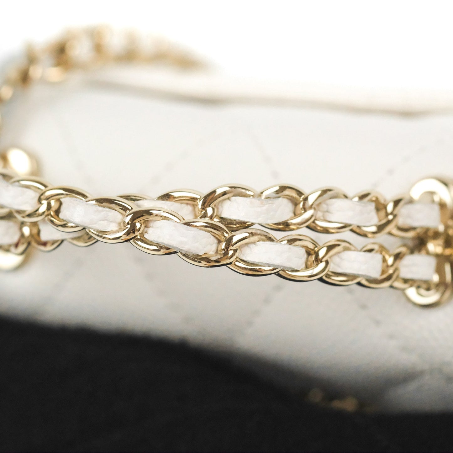 Chanel Mini Top Handle Clutch with Chain White Caviar Light Gold Hardware 23P