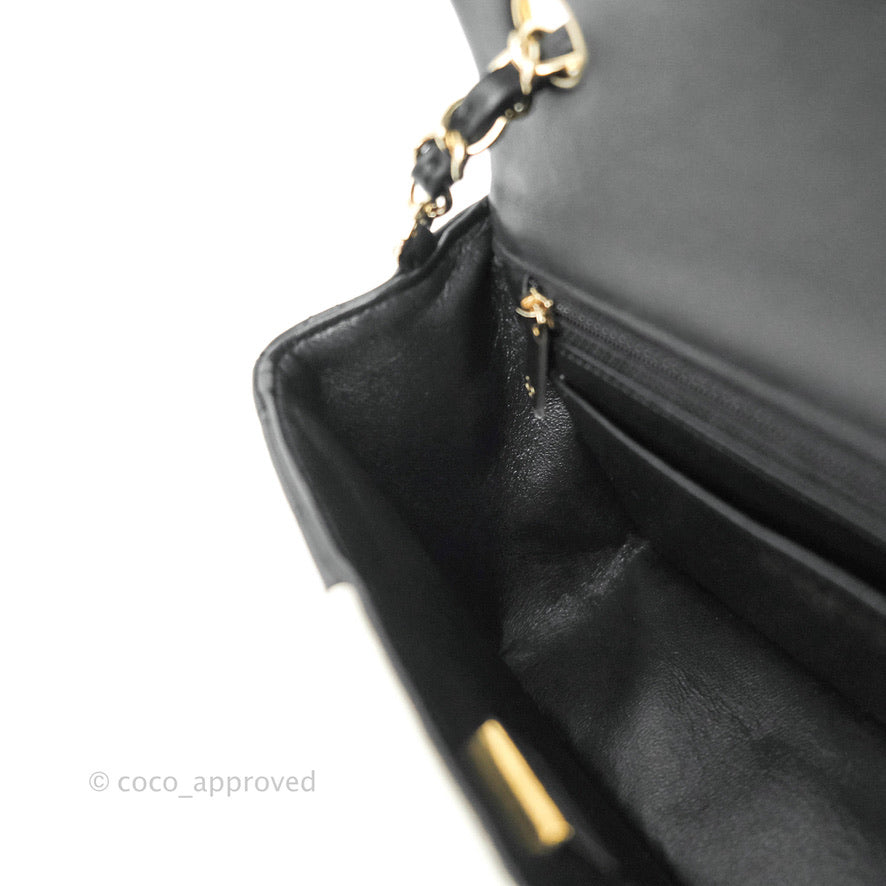 Chanel Quilted Mini Rectangular Flap Black White Lambskin Gold Hardware
