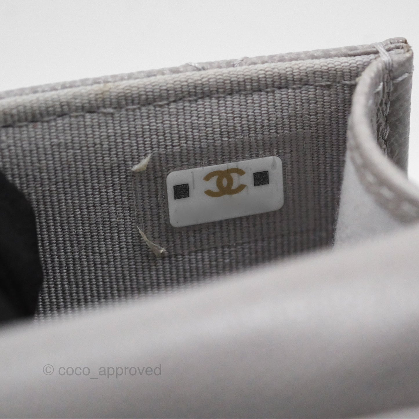 Chanel Quilted Phone Holder Grey Caviar Gold Hardware