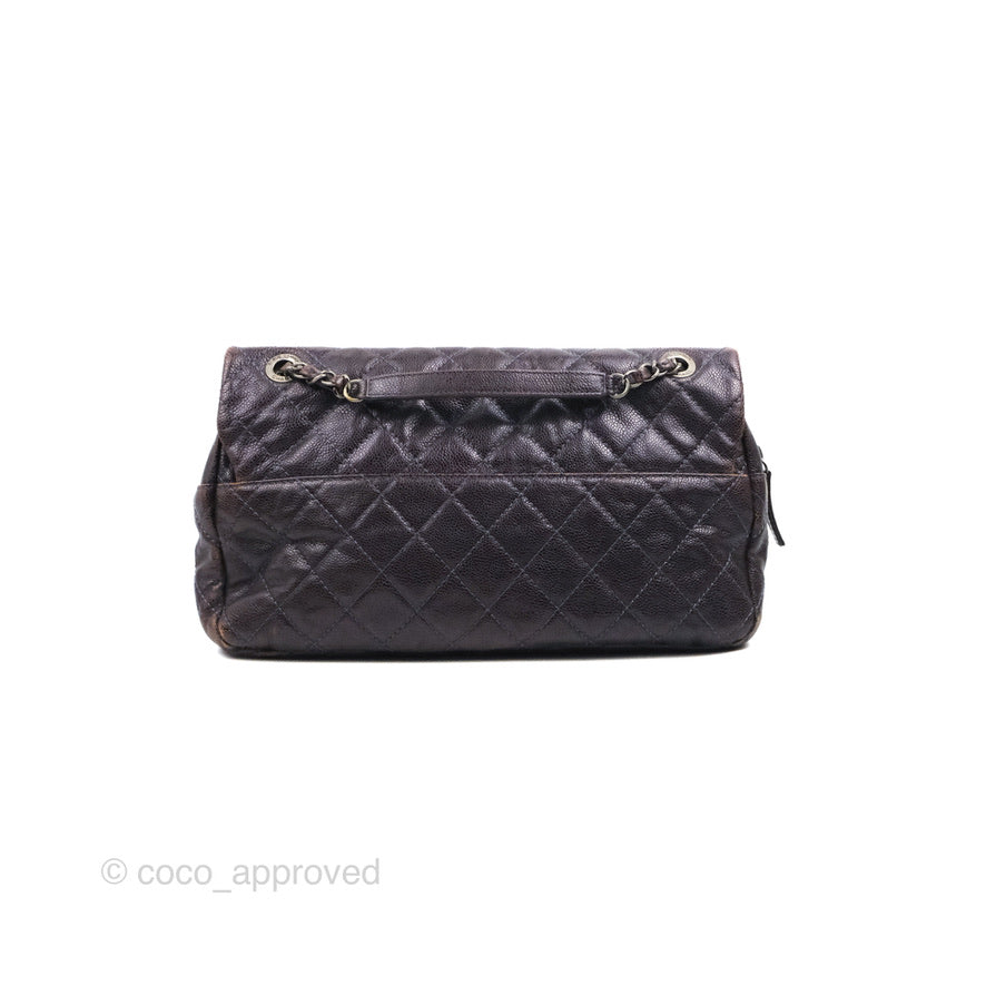 Chanel Jumbo Easy Flap Bag Caviar Dark Purple Ruthenium Hardware