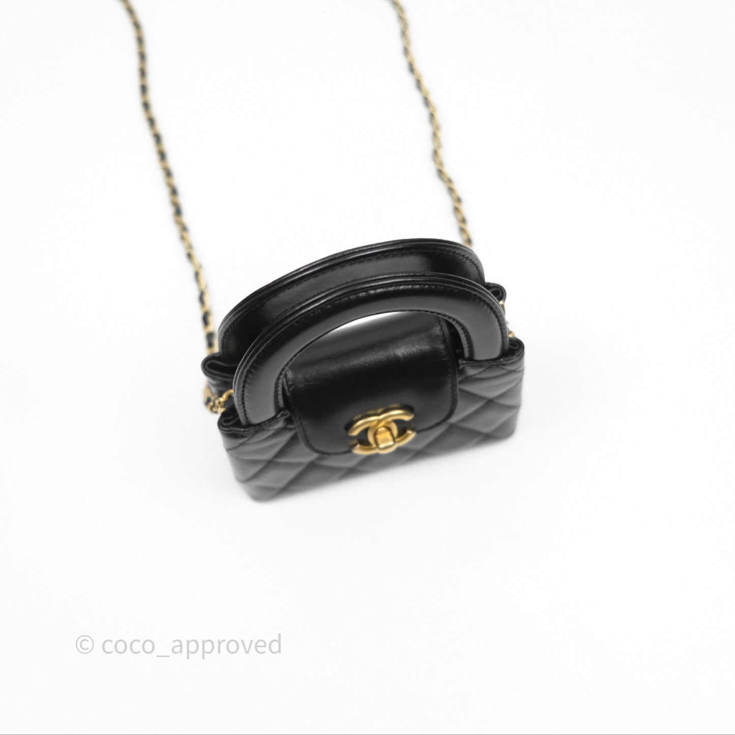 Chanel Mini Nano Kelly Bag Black Shiny Calfskin Aged Gold Hardware