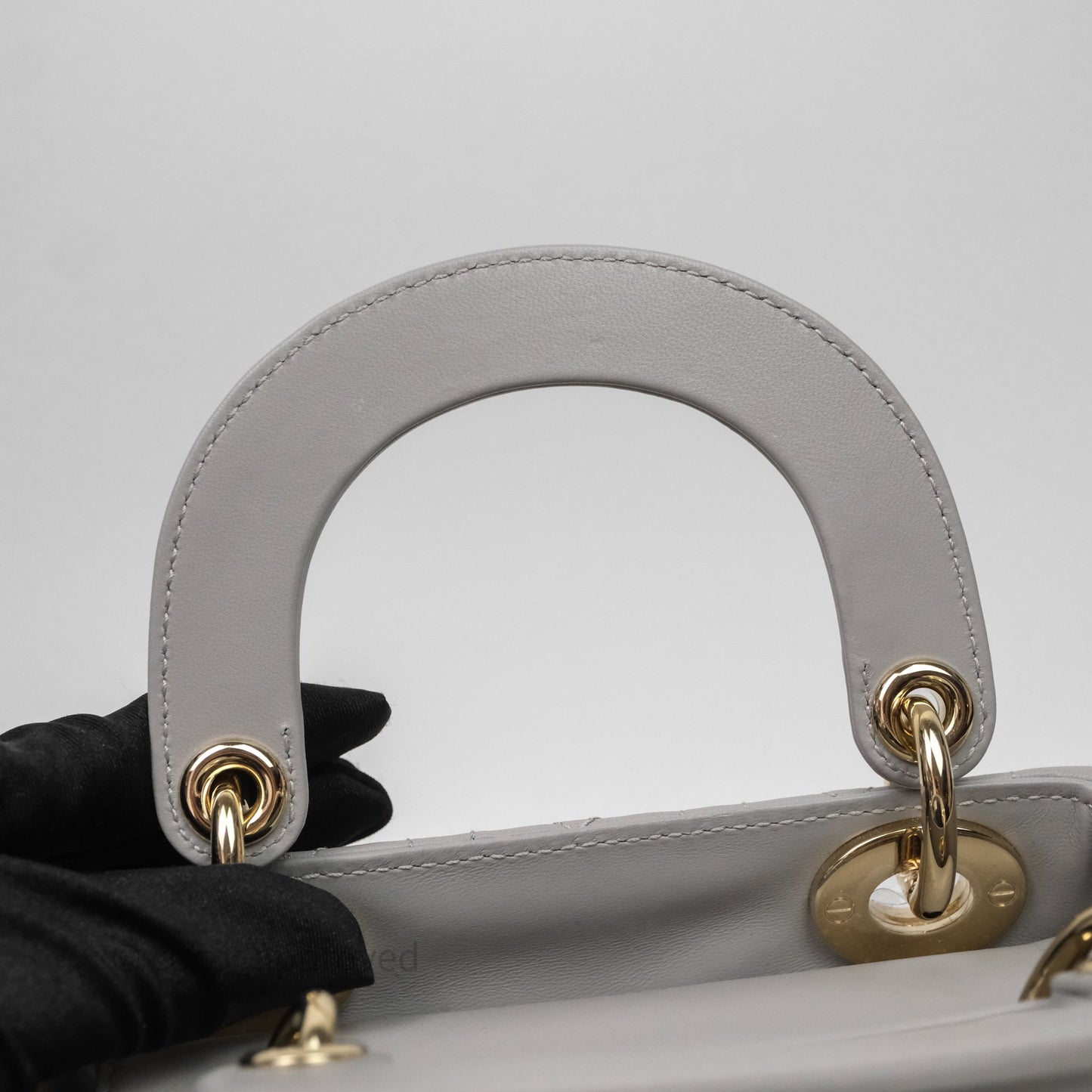 Christian Dior Mini Lady Dior Gray Lambskin Cannage Diamonds Gold Hardware