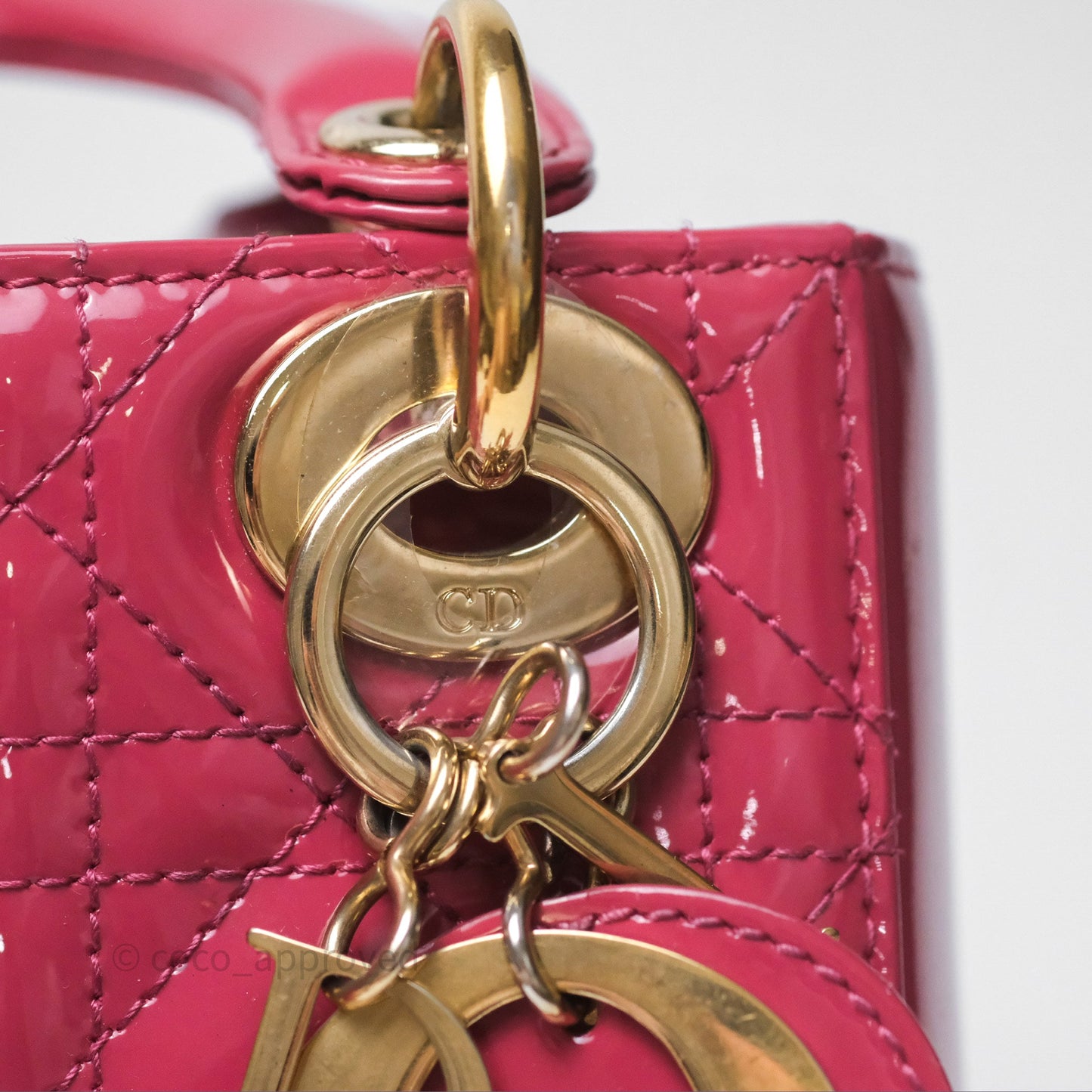 Christian Dior Mini Lady Dior Dusty Pink Patent Cannage Calfskin Gold Hardware