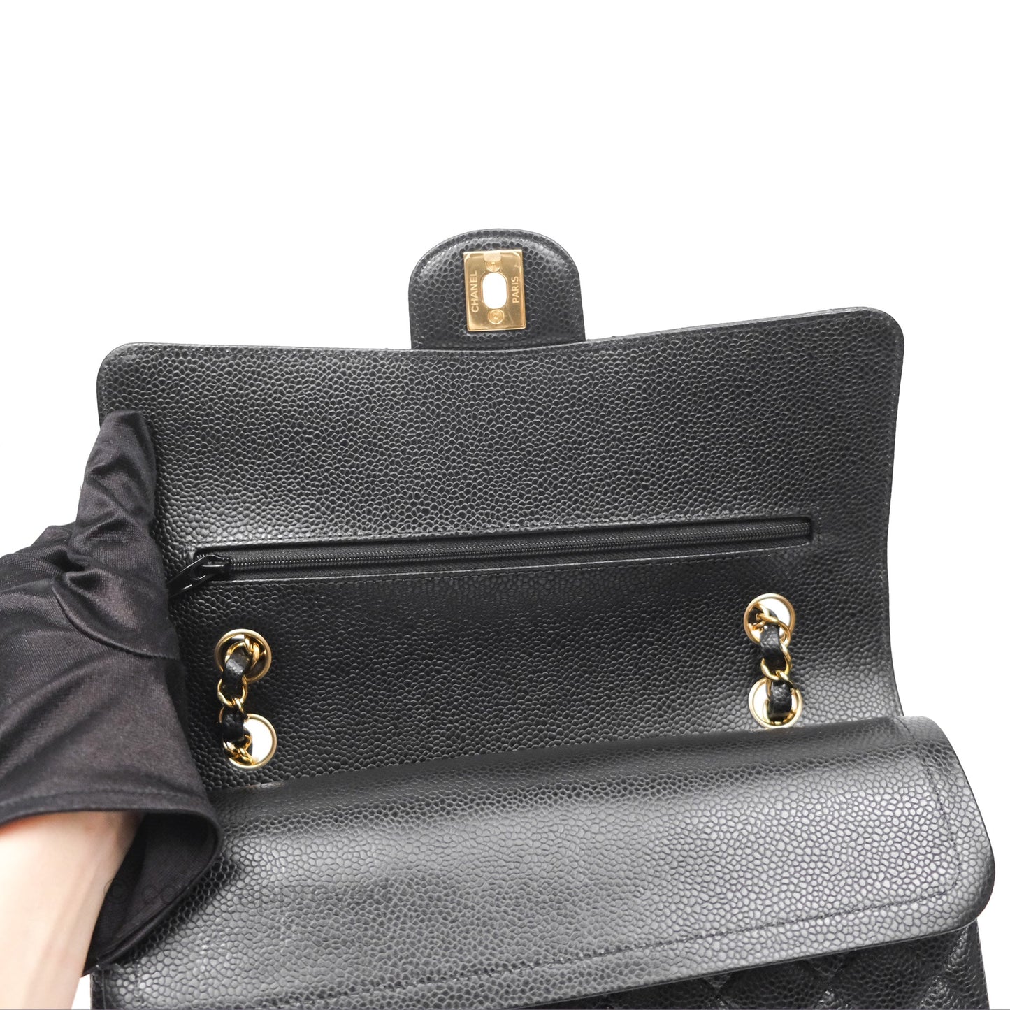 Chanel Classic M/L Medium Flap Quilted Black Caviar Gold Hardware