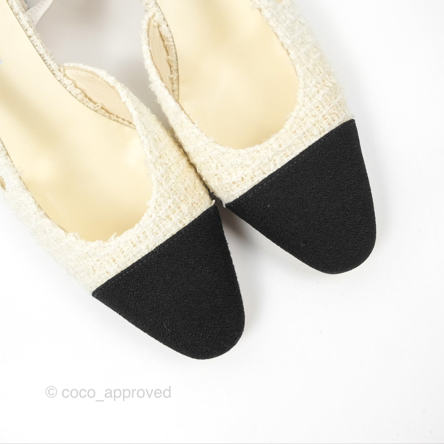 Chanel Classic Slingback Tweed White Black Size 38.5