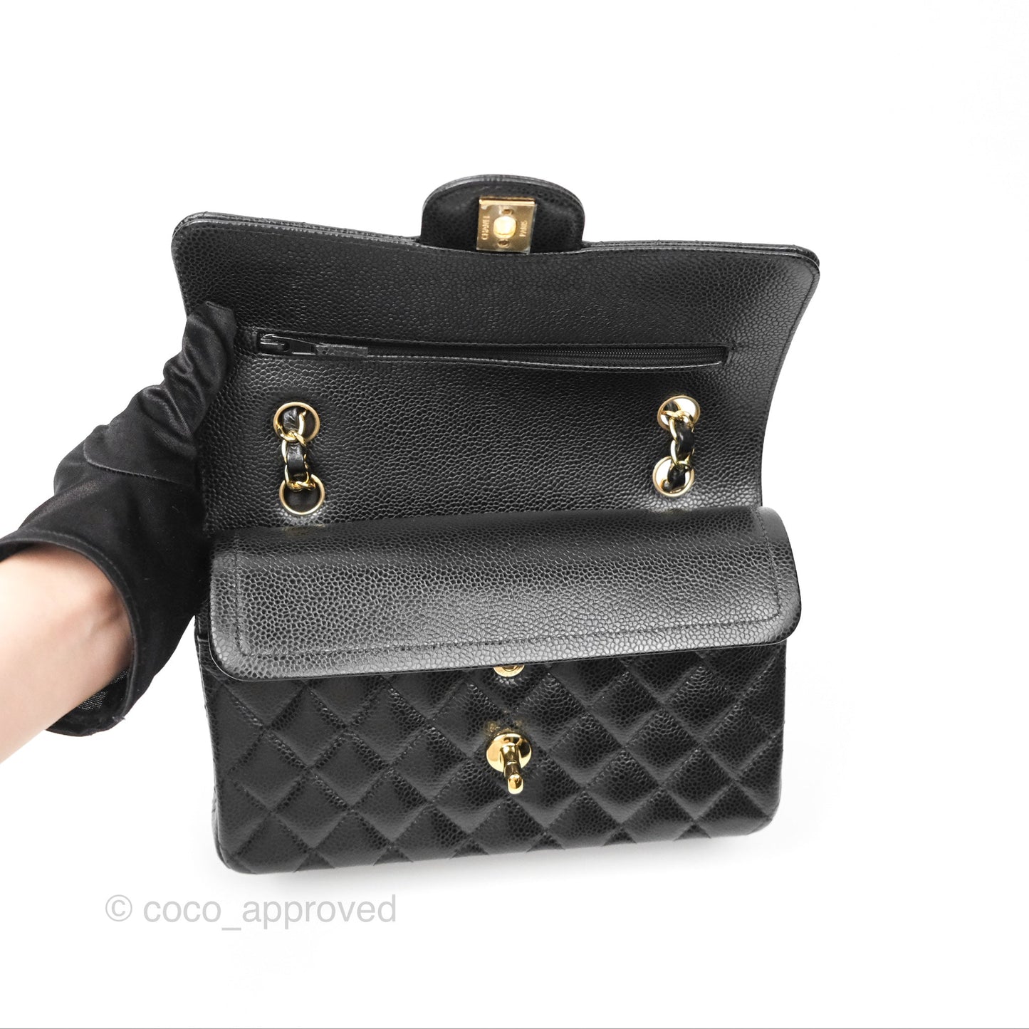 Chanel Small Classic Flap Quilted Black Caviar Gold Hardware