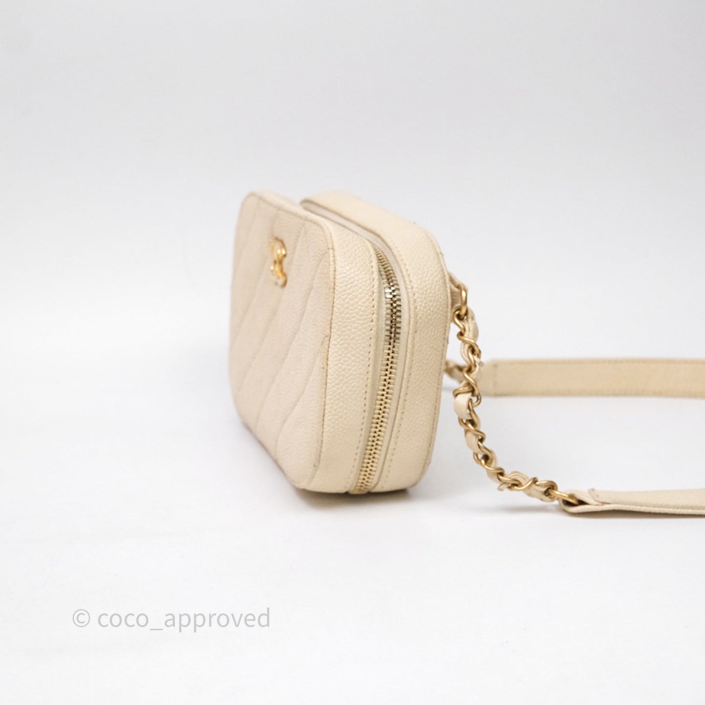Chanel Quilted Caviar Waist Bag Ivory Aged Gold Hardware