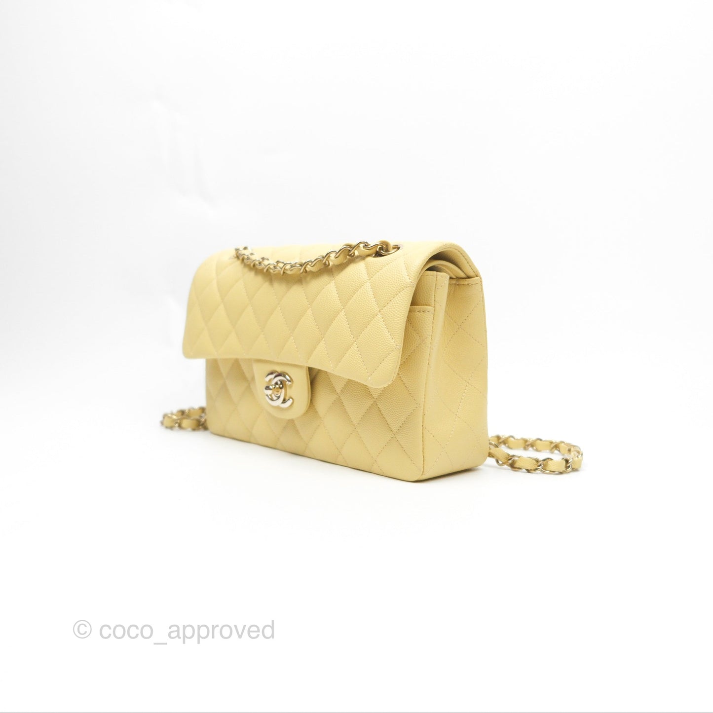 Chanel Small Classic Quilted Flap Yellow Caviar Gold Hardware