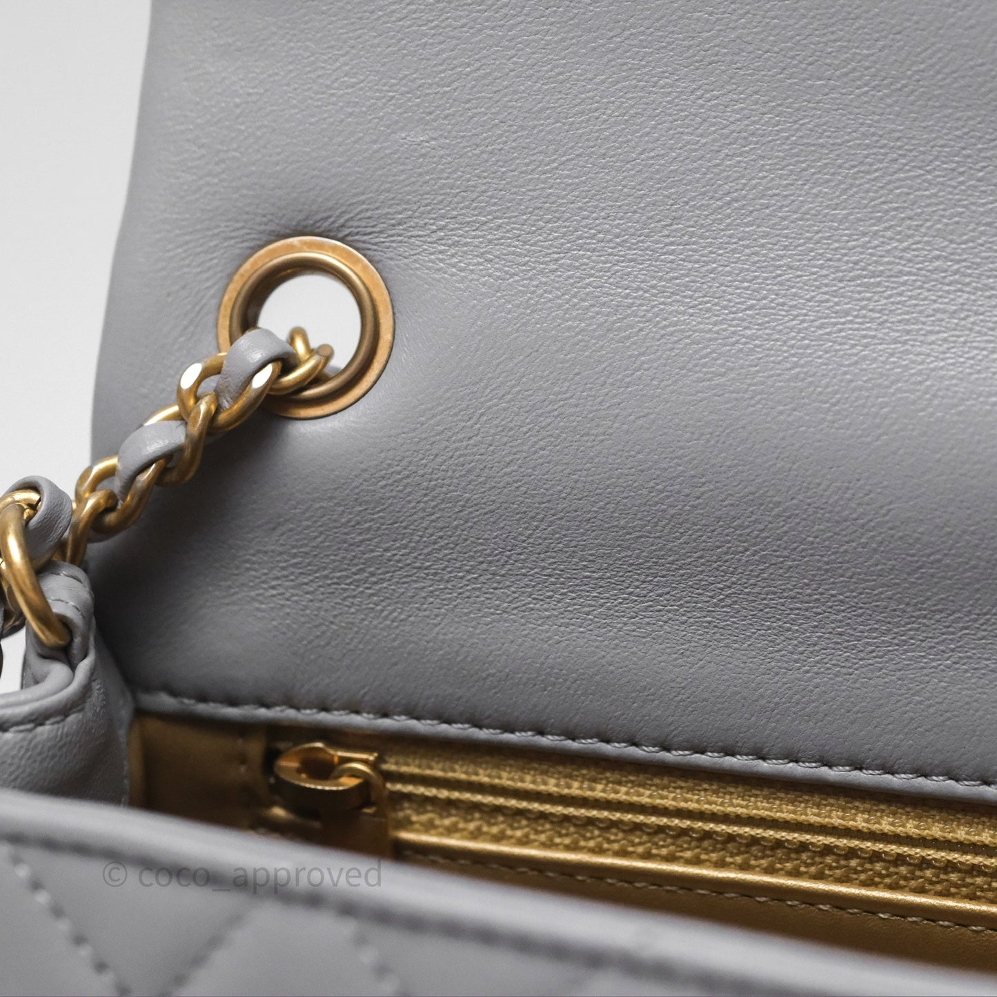 Chanel Pearl Crush Mini Rectangular Quilted Grey Lambskin Aged Gold Hardware