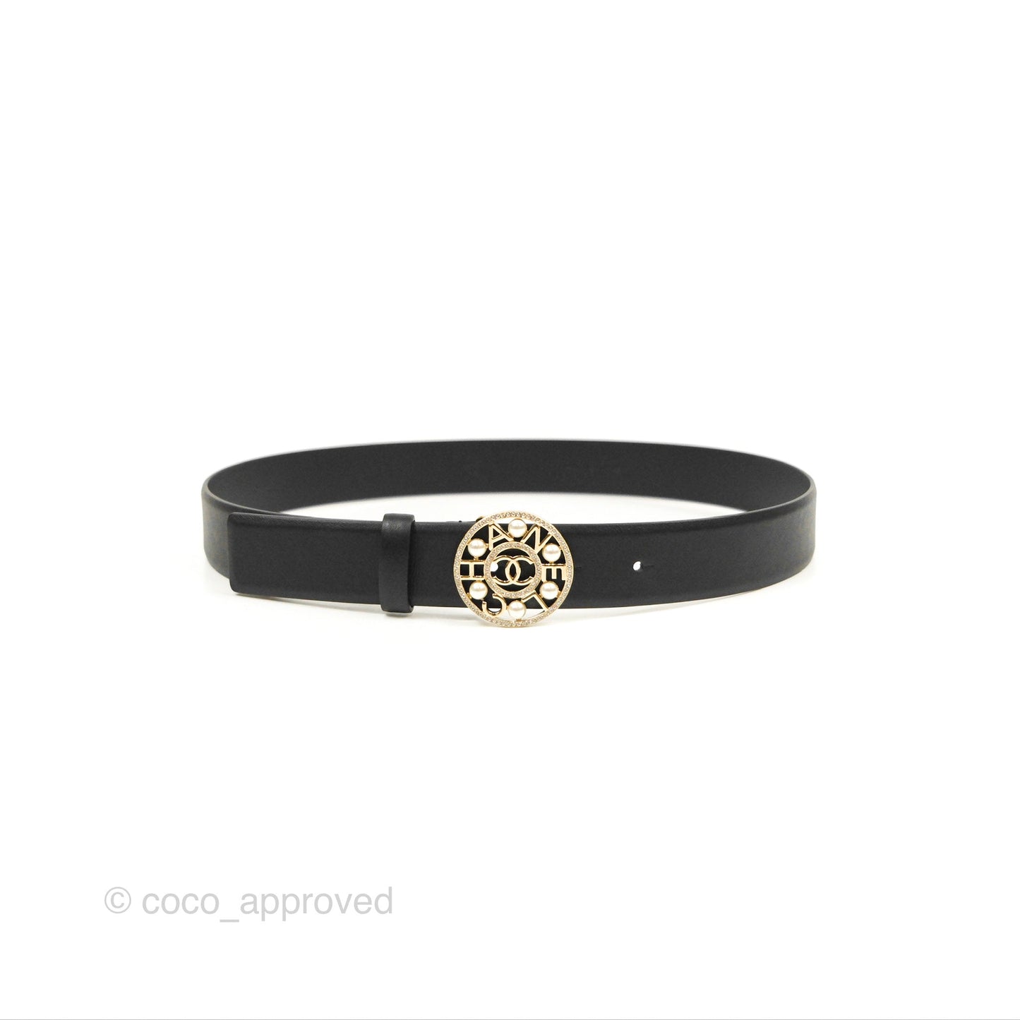 Chanel Round Pearl CC Crystal Belt Black 20B Size 75 20B
