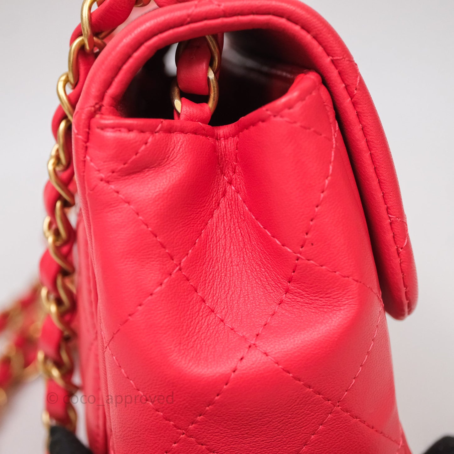 Chanel Mini Square Quilted Red Lambskin Aged Gold Hardware