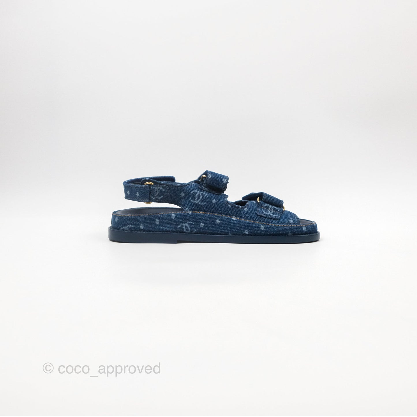 Chanel CC Dots Dad Sandals Denim Blue 23P Size 36.5