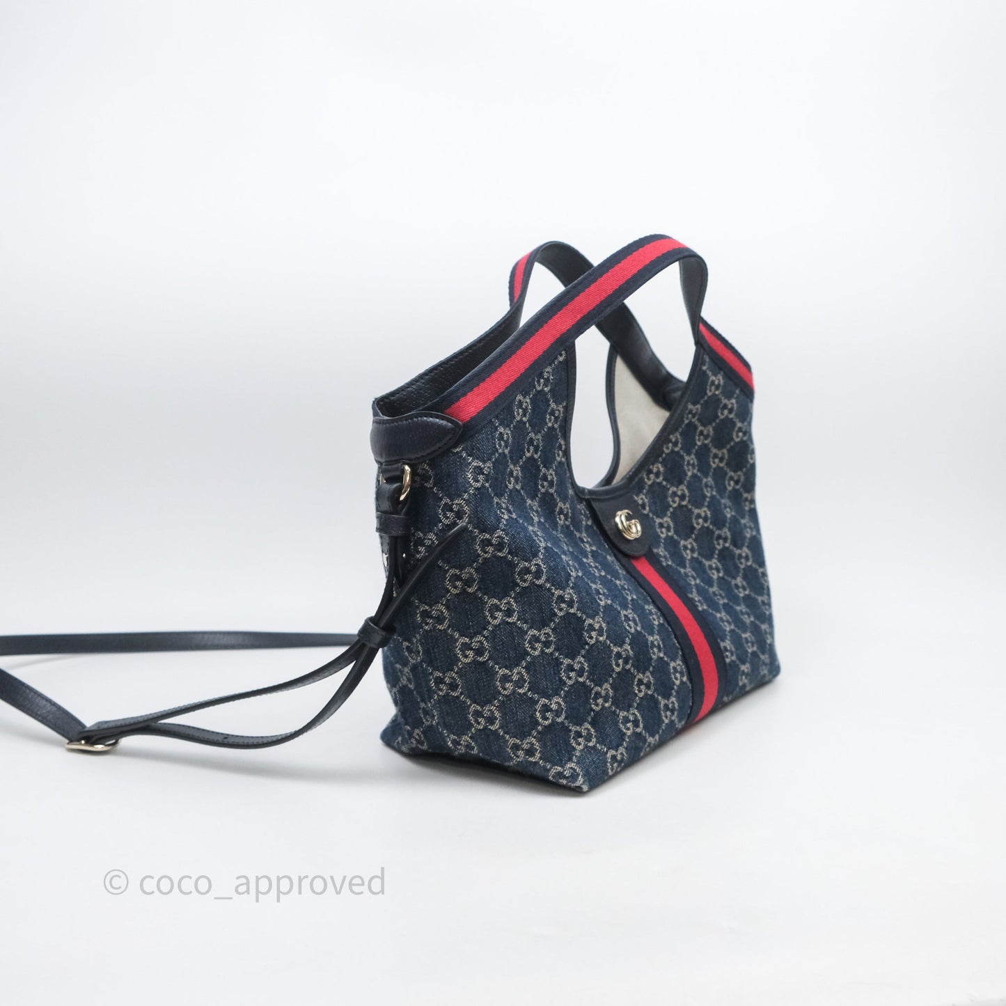 Gucci Giglio Small Tote Bag Blue and White GG Denim