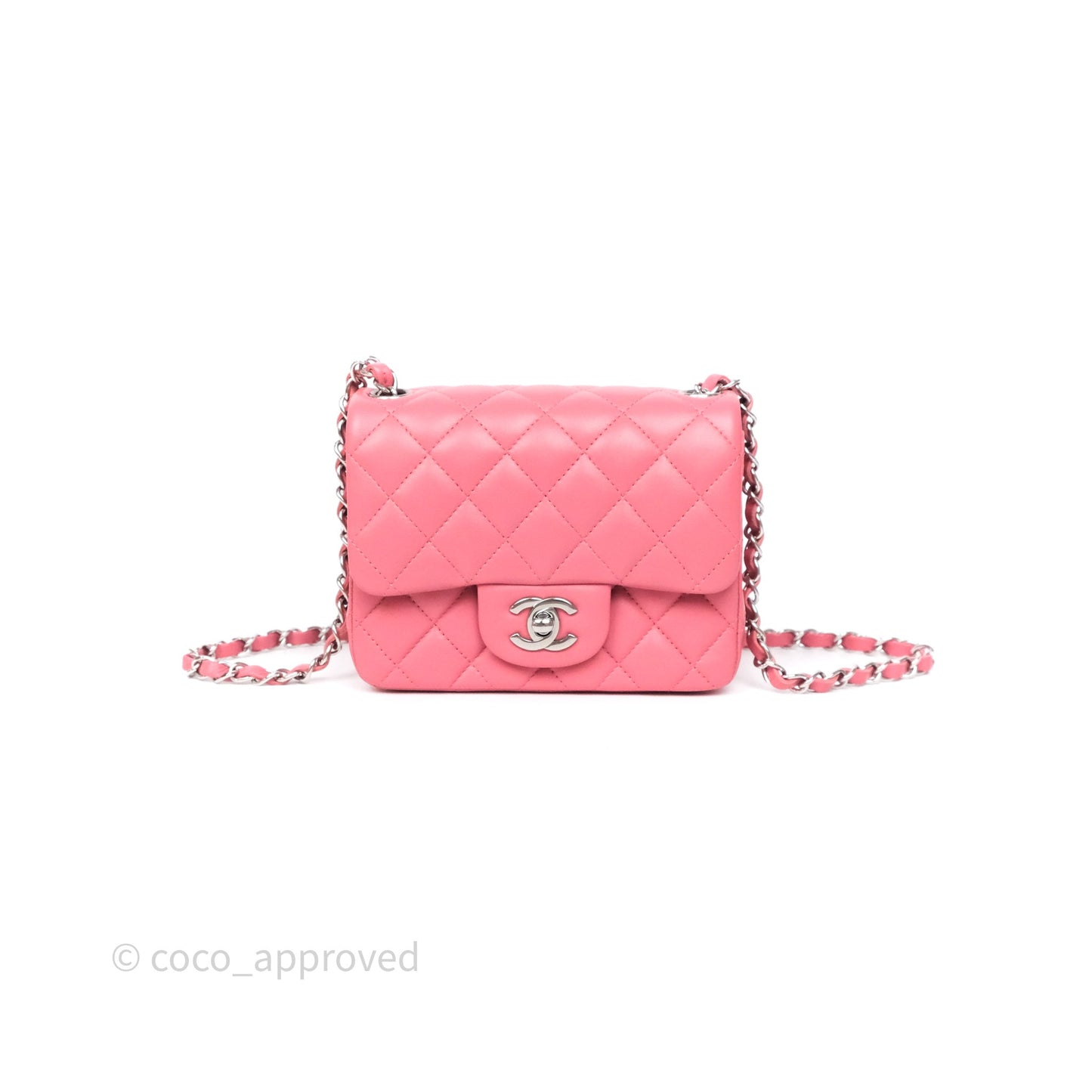 Chanel Mini Square Flap Quilted Pink Lambskin Silver Hardware
