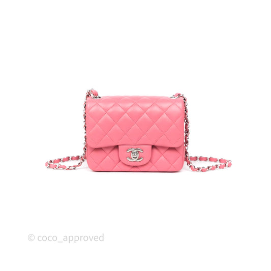 Chanel Mini Square Flap Quilted Pink Lambskin Silver Hardware