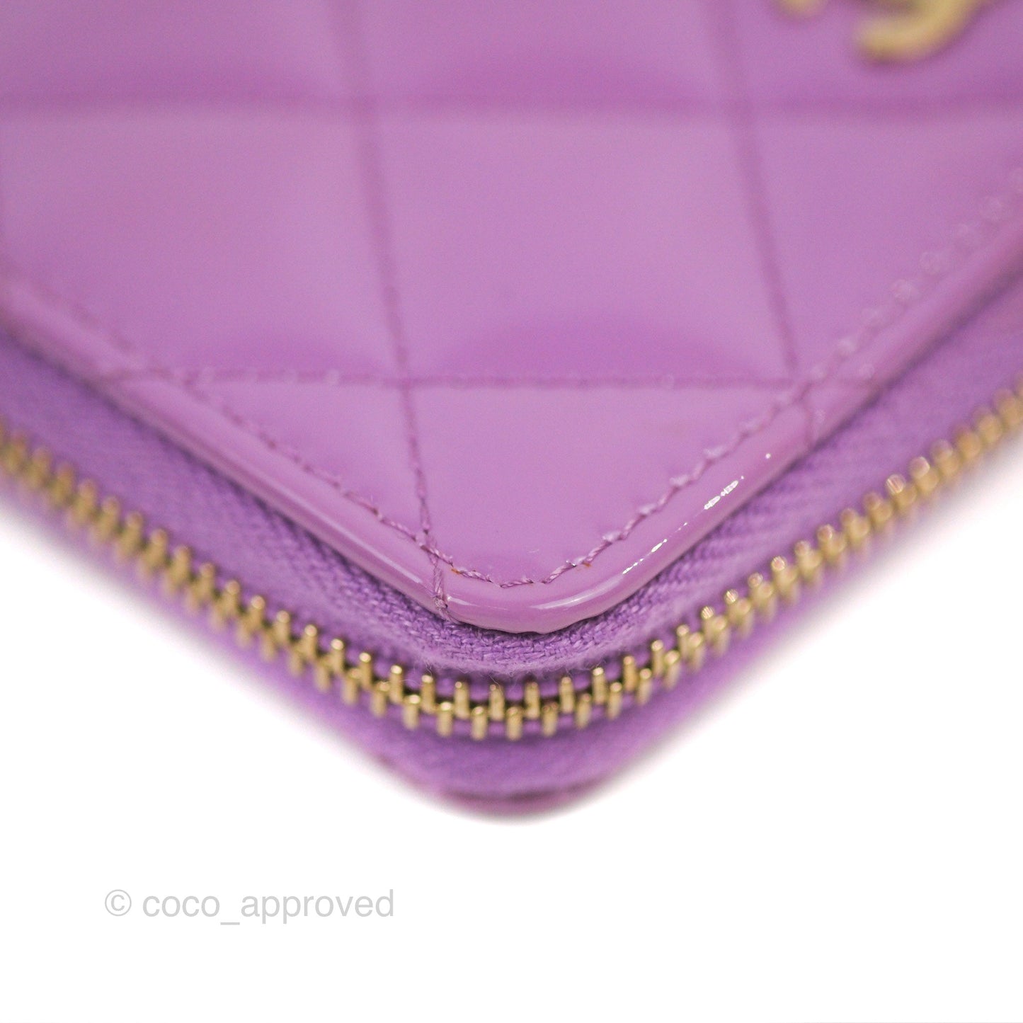 Chanel Classic Quilted Key Holder Purple Patent Gold Hardware