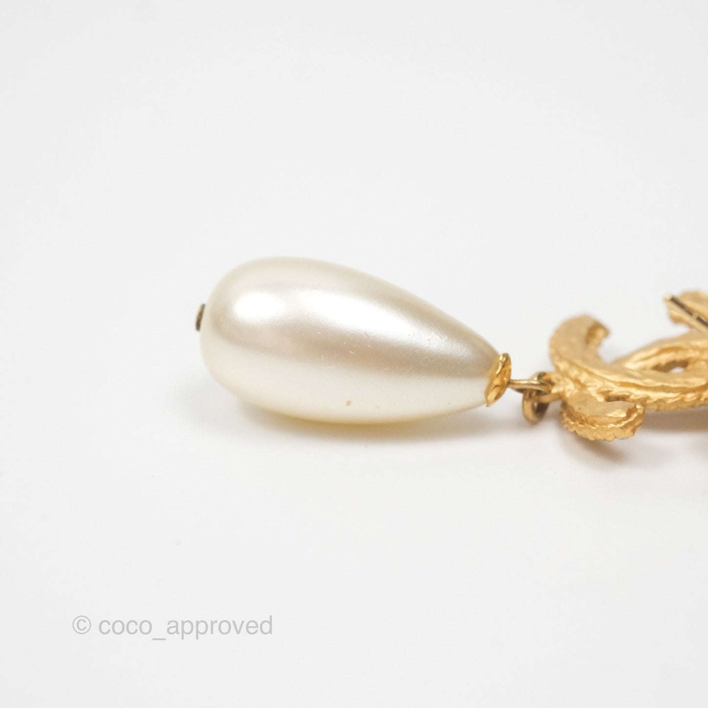 Chanel CC Crystal Pearl Drop Crystal Earrings Matte Gold Tone 20P