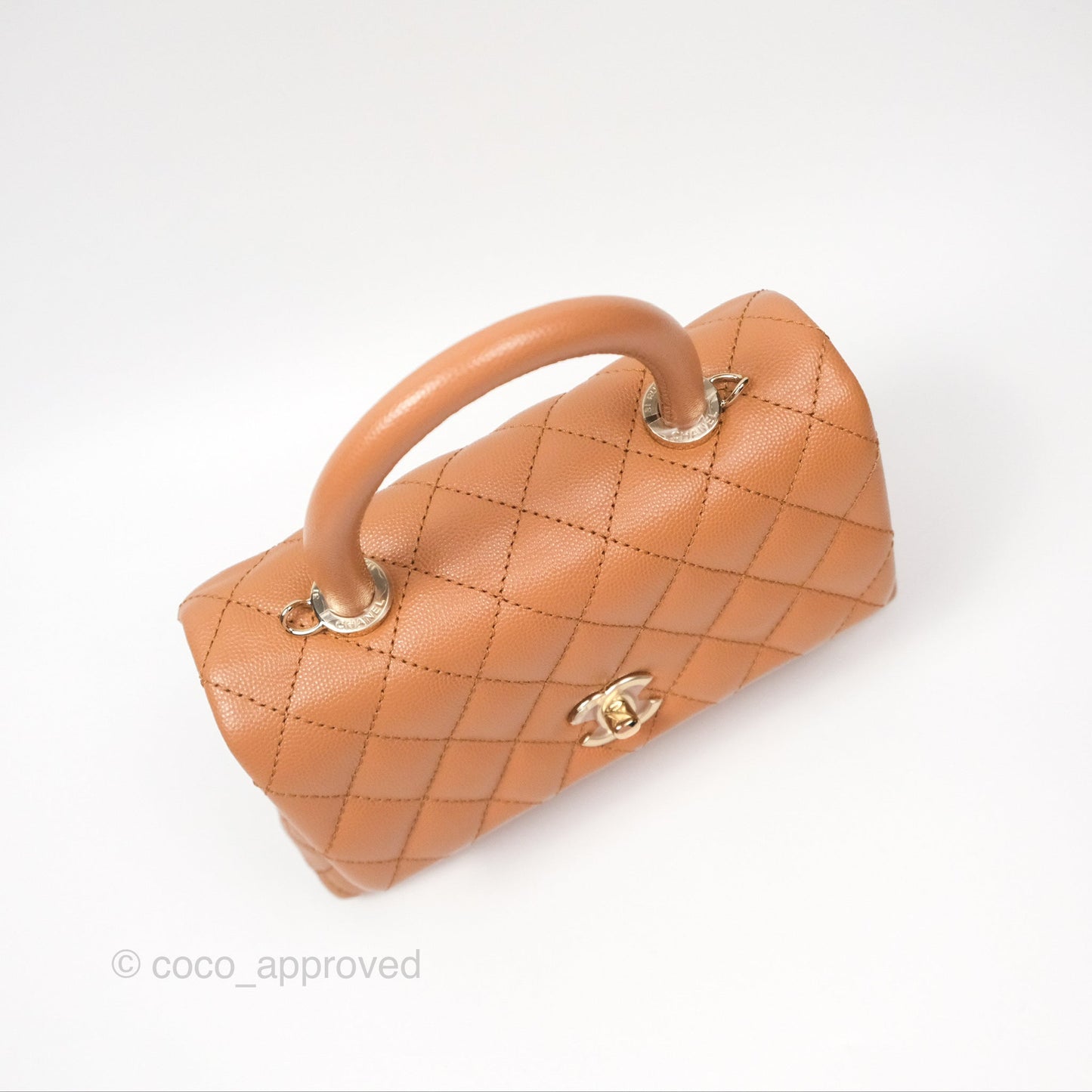 Chanel Small Coco Handle Quilted Dark Beige Caviar Gold Hardware