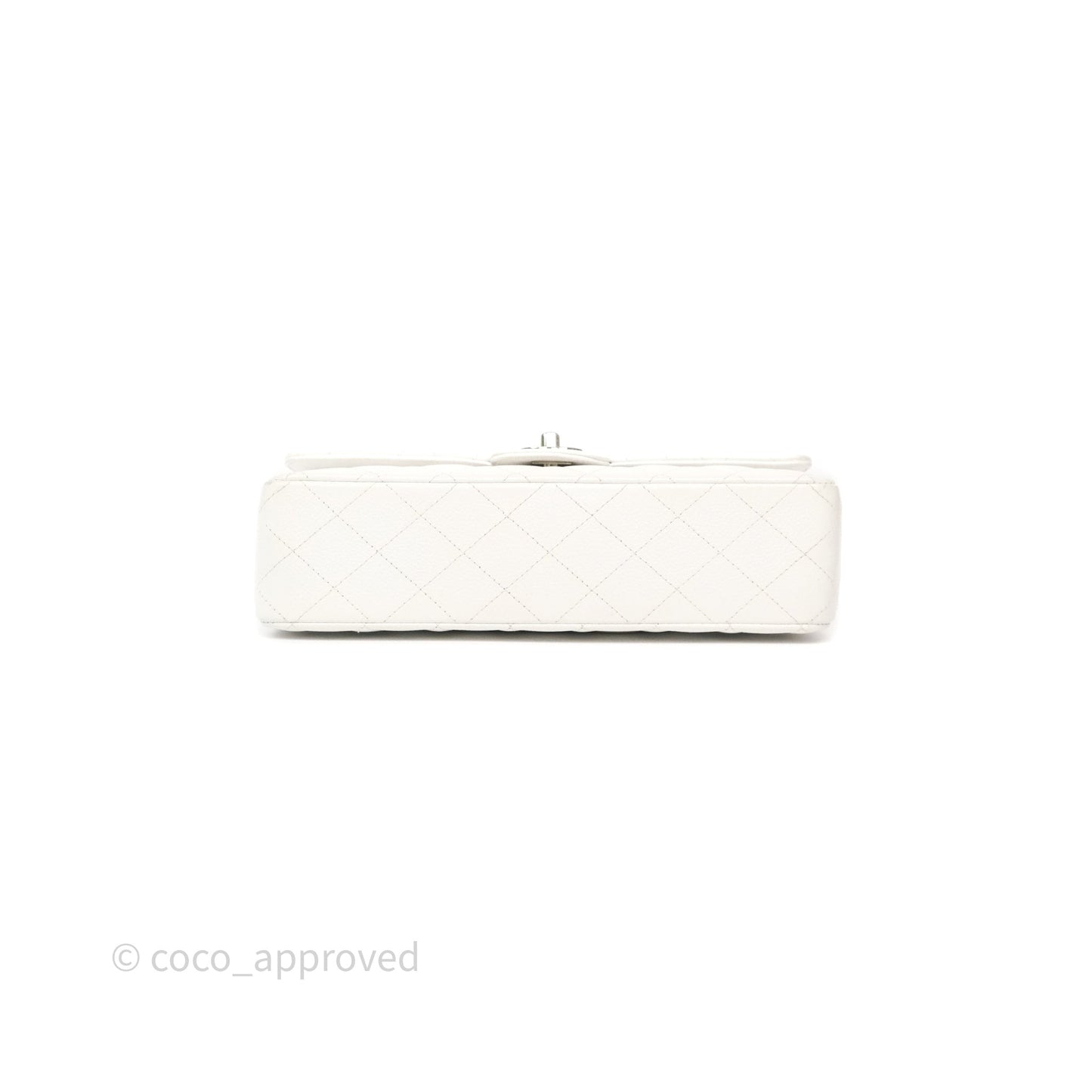 Chanel M/L Medium Classic Flap Quilted White Caviar Silver Hardware