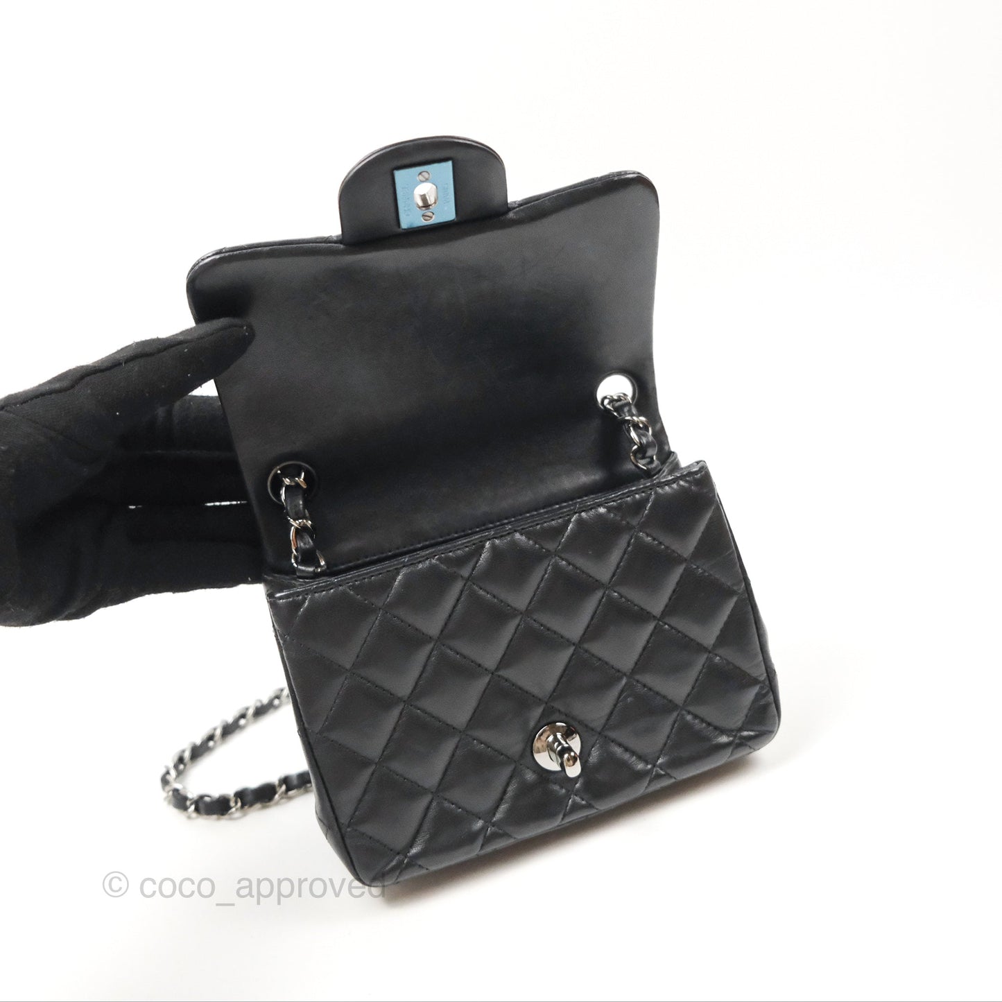 Chanel Mini Square Black Lambskin Dark Silver Hardware
