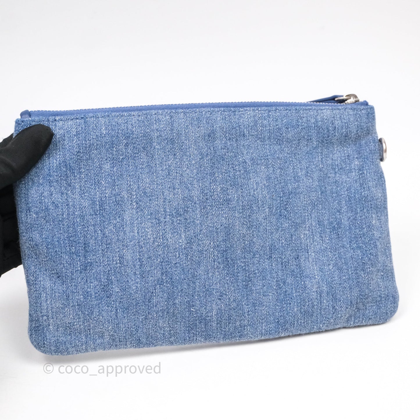 Chanel 22 Small Pearl Studded Denim Silver Hardware