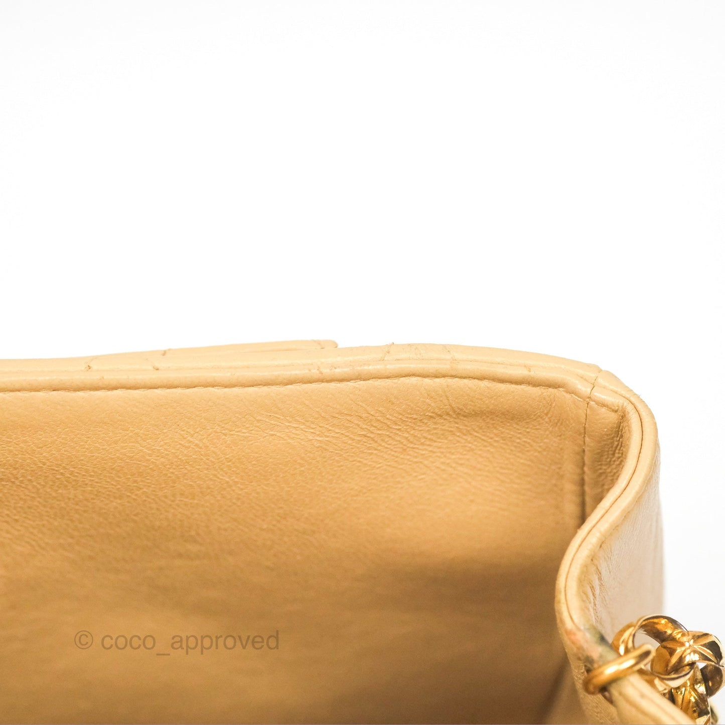 Chanel Vintage Round Flap Bag Quilted Beige Lambskin Gold Hardware