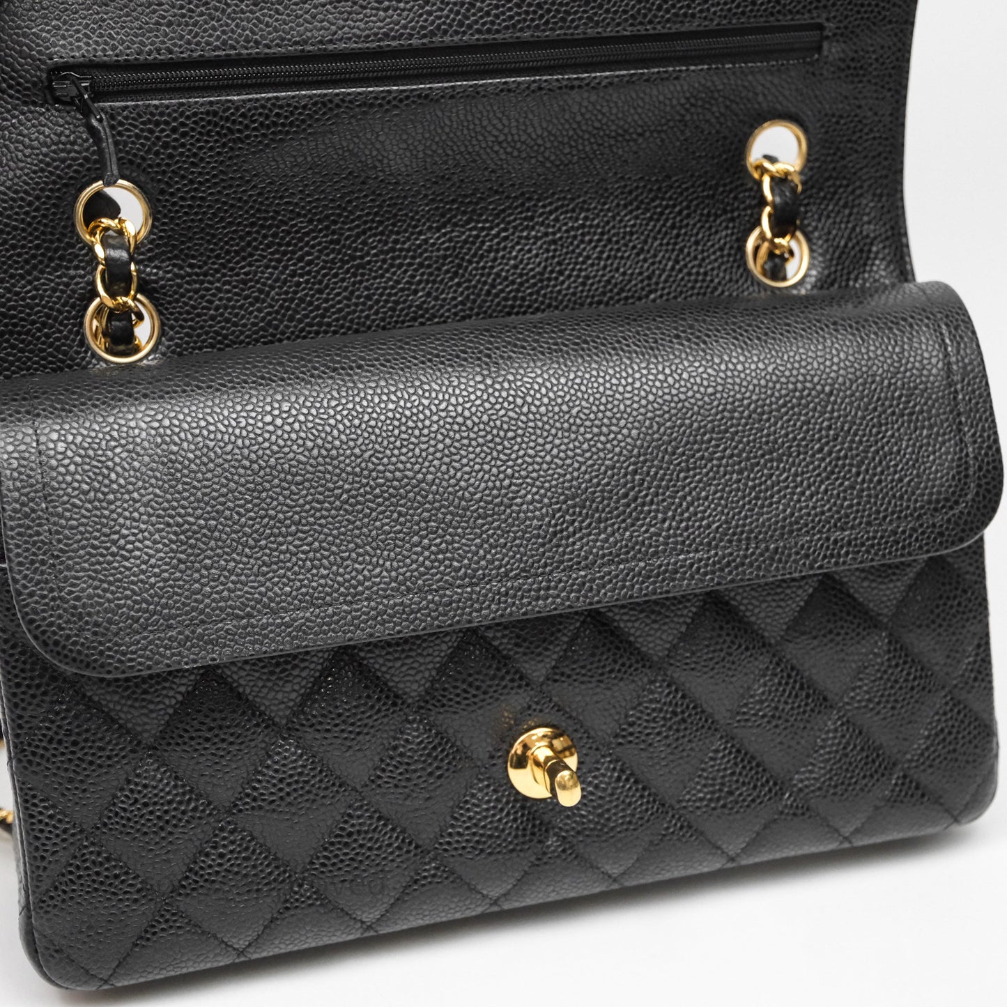 Chanel Classic M/L Medium Flap Quilted Black Caviar Gold Hardware
