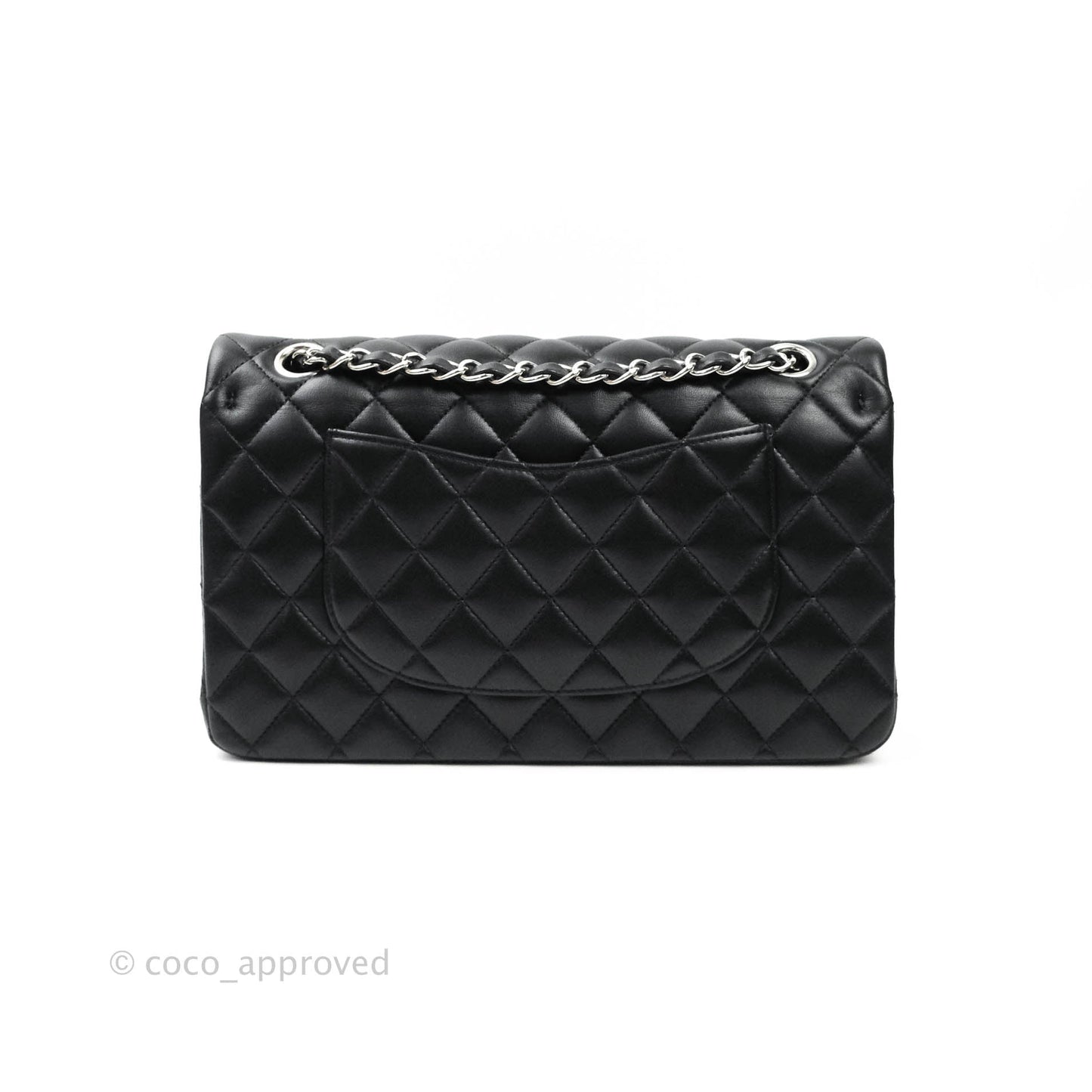 Chanel Classic M/L Medium Double Flap Bag Black Lambskin Silver Hardware