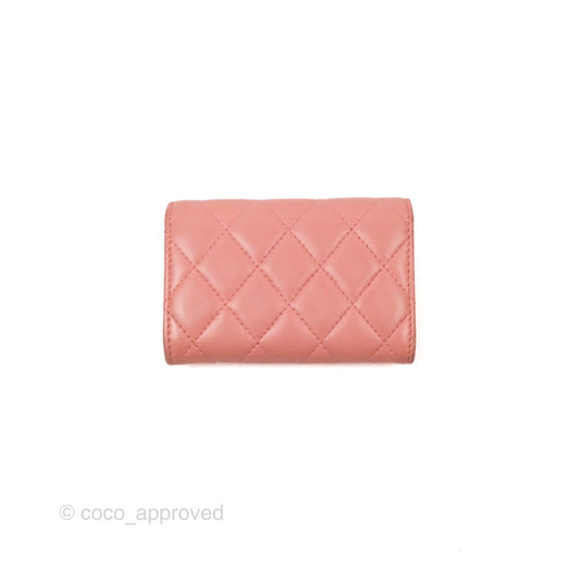 Chanel Quilted Flap Card Holder Pink Lambskin Gold Hardware