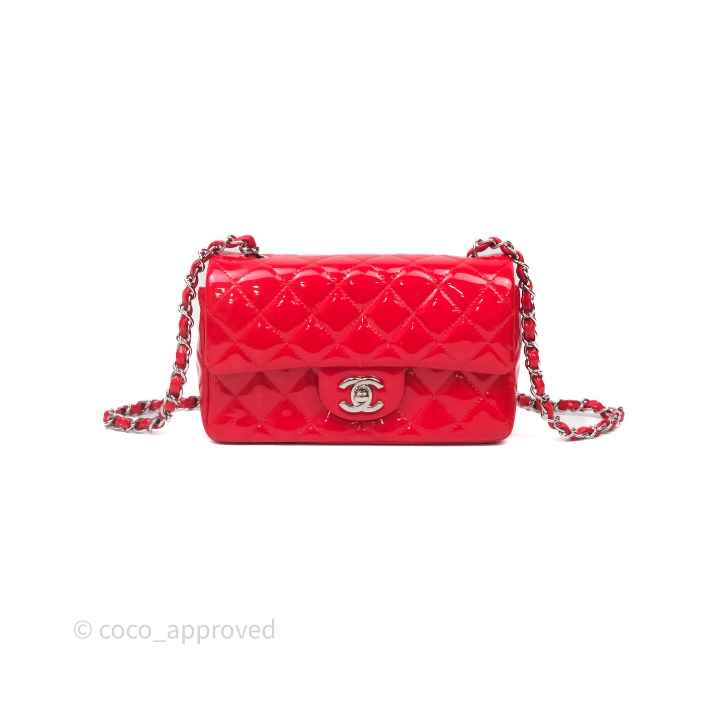 Chanel Mini Rectangular Quilted Red Patent Silver Hardware