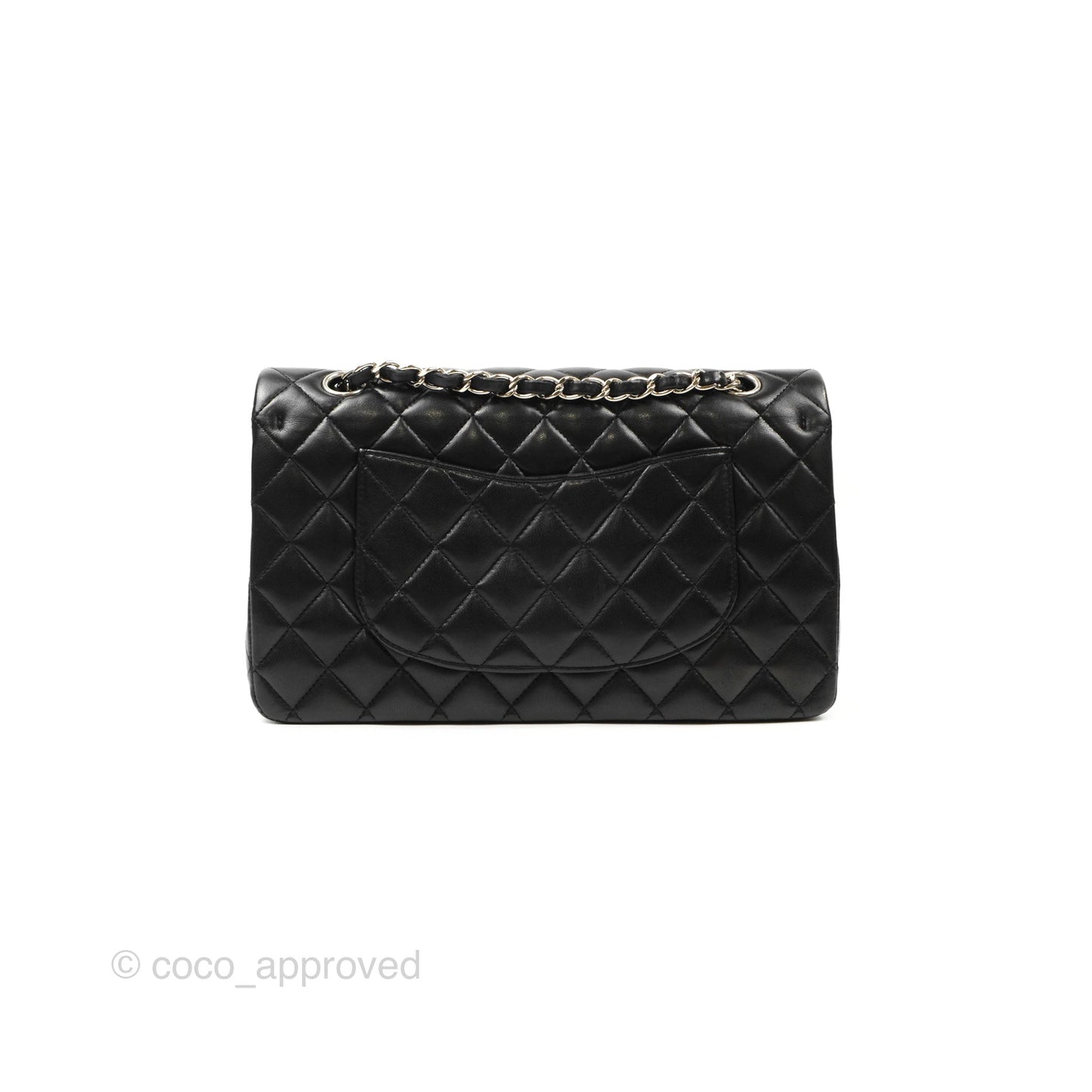 Chanel Classic M/L Medium Flap Quilted Black Lambskin Silver Hardware
