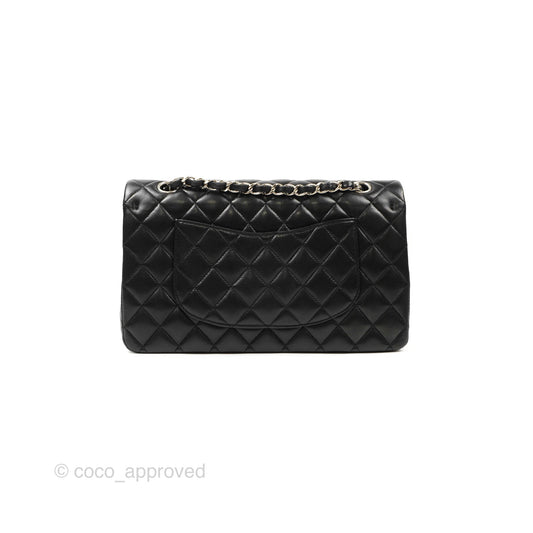Chanel Classic M/L Medium Flap Quilted Black Lambskin Silver Hardware