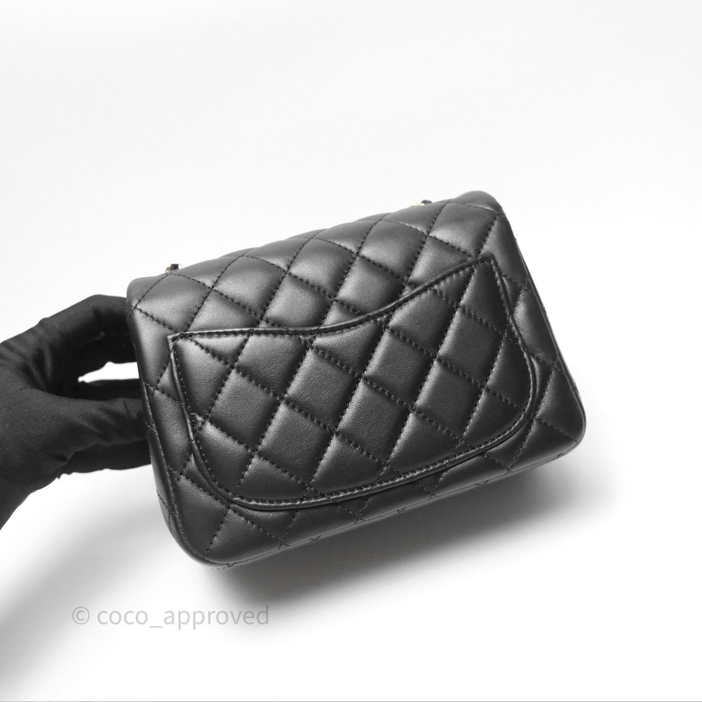 Chanel Pearl Crush Mini Square Quilted Black Lambskin Aged Gold Hardware