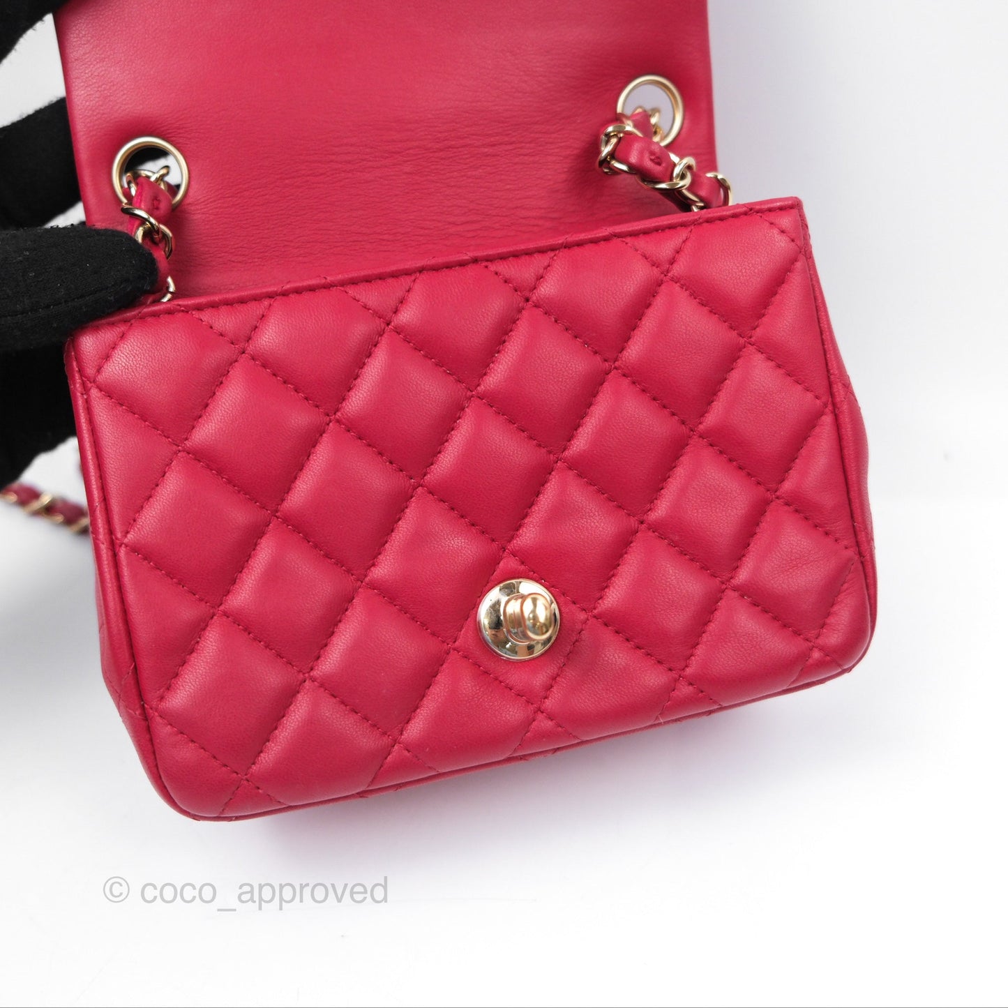 Chanel Mini Square Flap Red Lambskin Light Gold Hardware