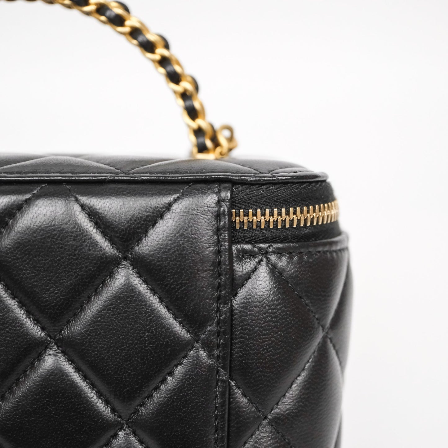 Chanel Top Handle Vanity Rectangular Black Lambskin Aged Gold Hardware