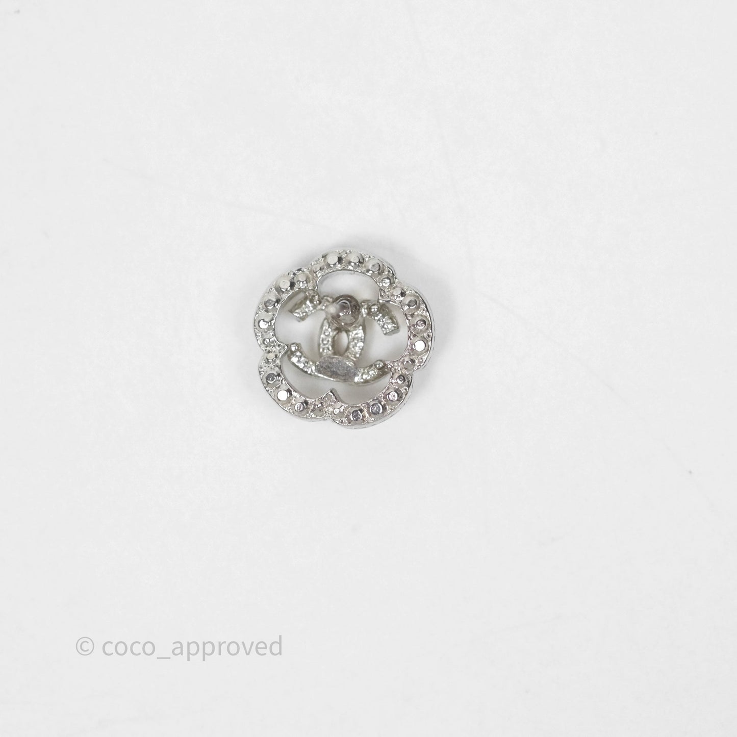 Chanel Crystal Flapper Camellia CC Earrings Silver Tone 20P