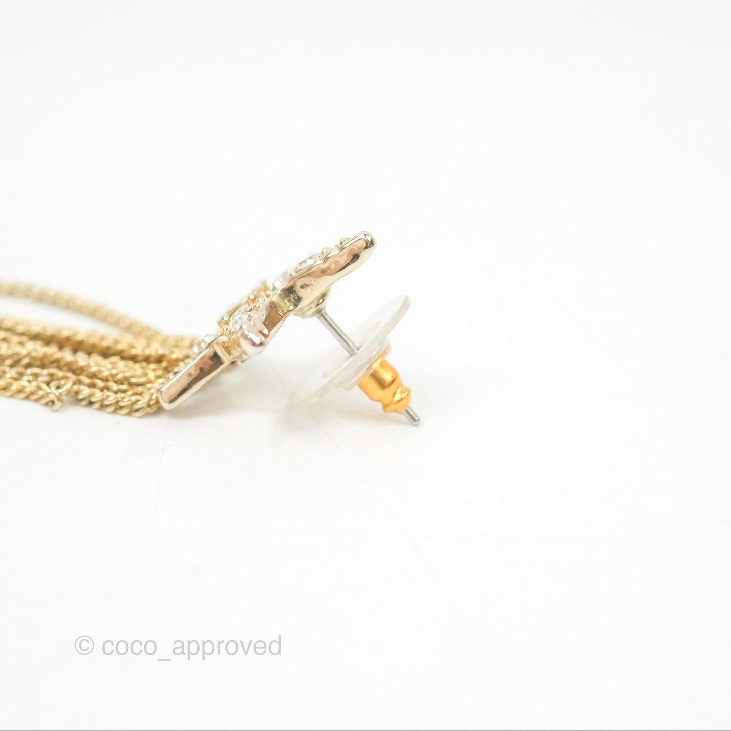 Chanel CC Crystal Star Drop Earrings Gold Tone 17A