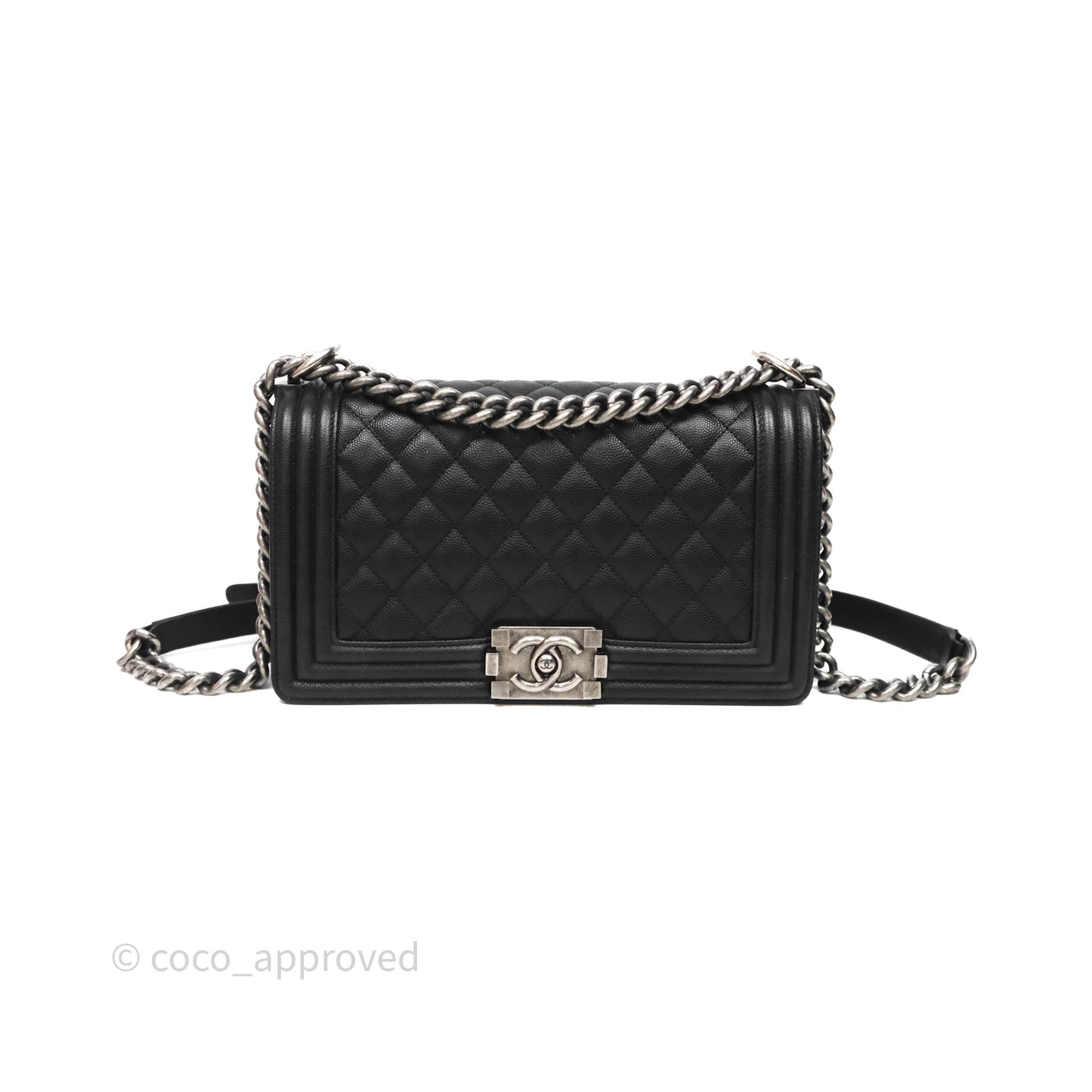 Chanel Quilted Medium Boy Black Caviar Ruthenium Hardware