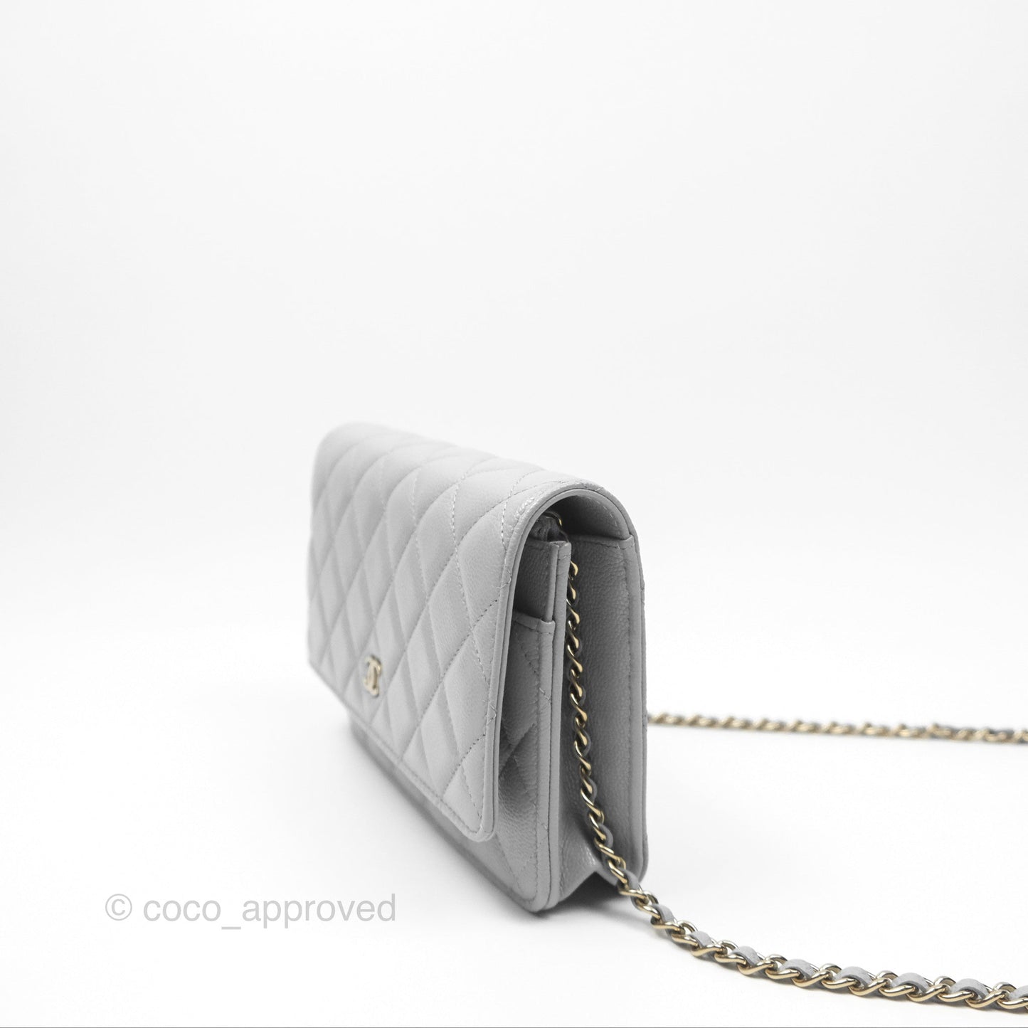 Chanel Quilted Classic Wallet on Chain WOC Grey Caviar Gold Hardware