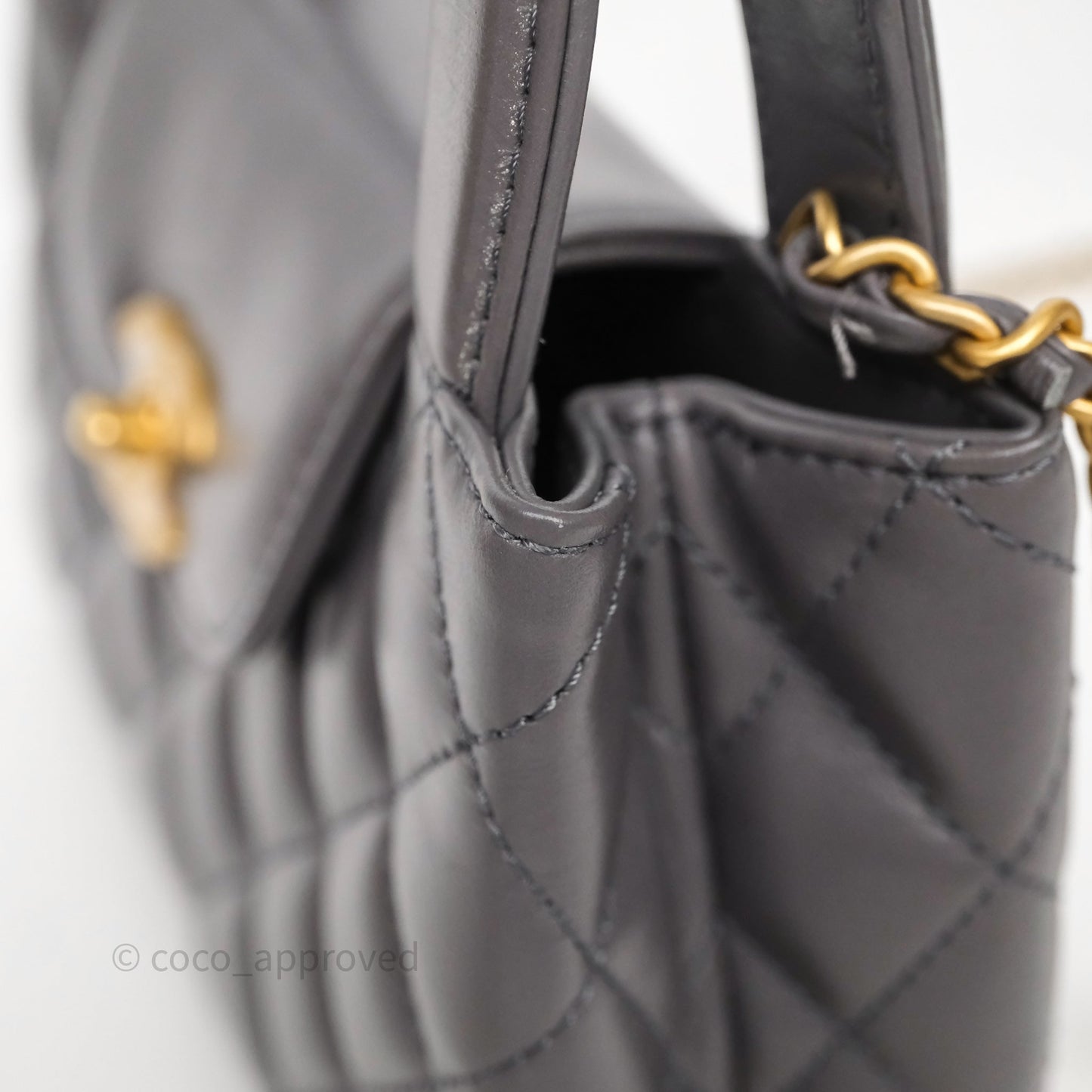 Chanel Kelly Bag Quilted Grey Shiny Crumpled Calfskin Aged Gold Hardware