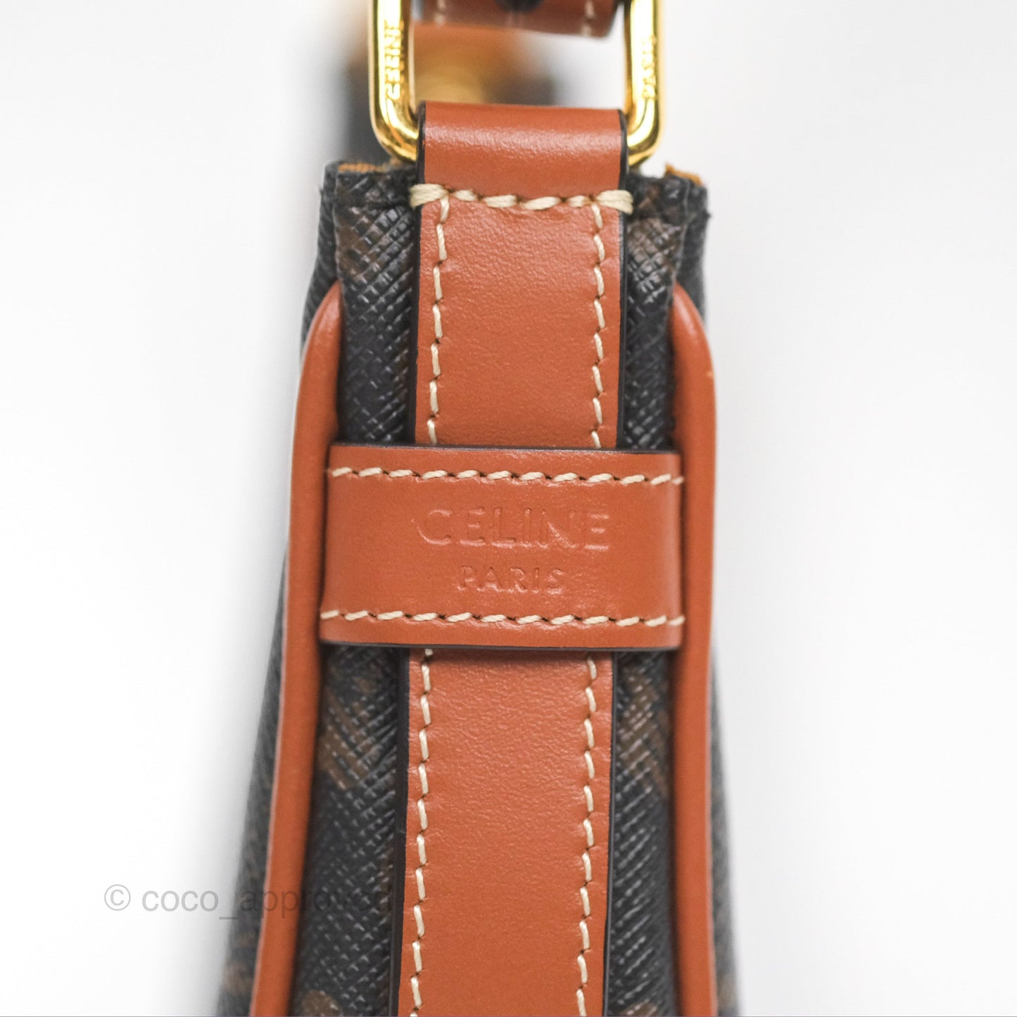 Celine Mini Ava Bag In Triomphe Canvas Calfskin Tan